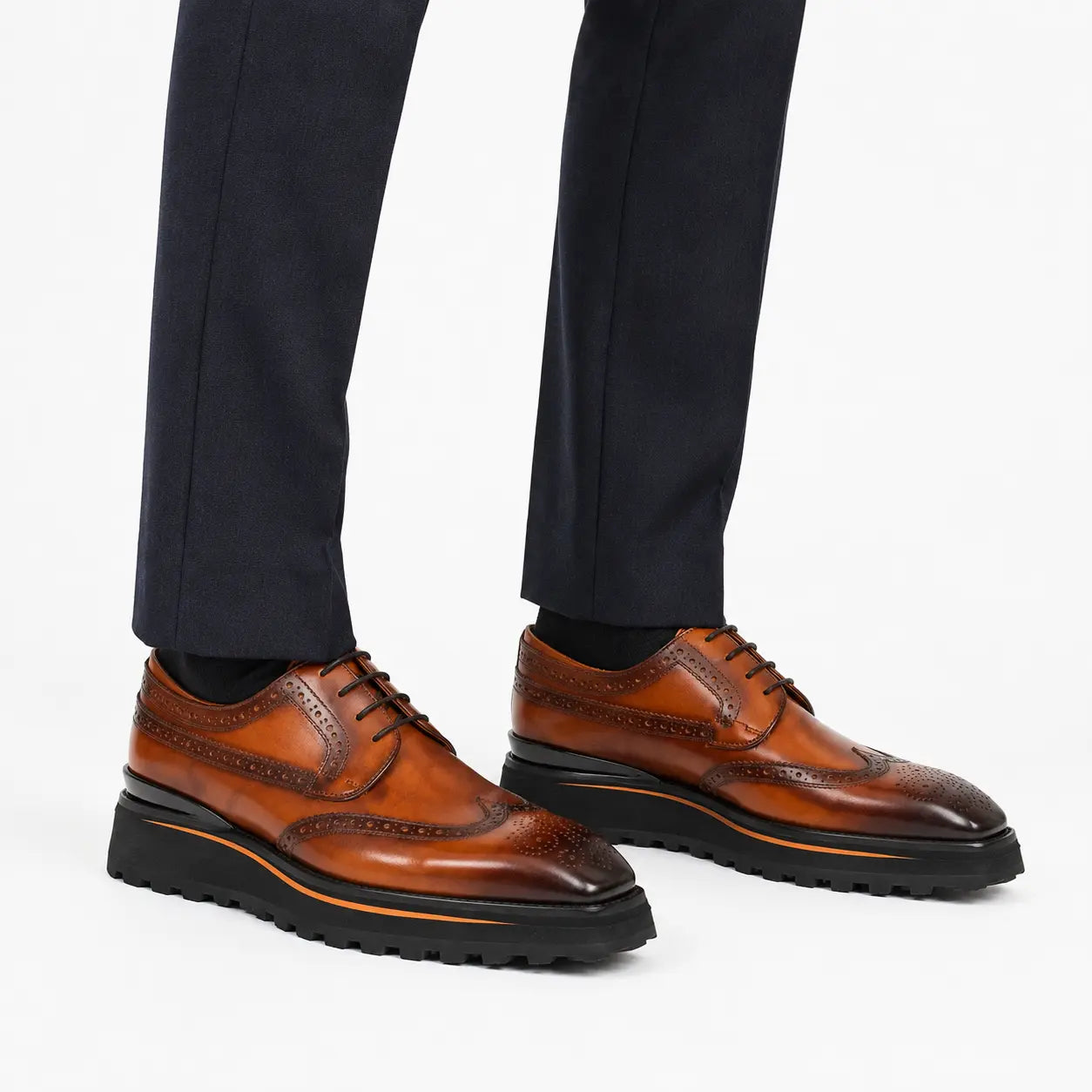 Antique Walnut Calfskin Derby with Elevated Rubber Sole