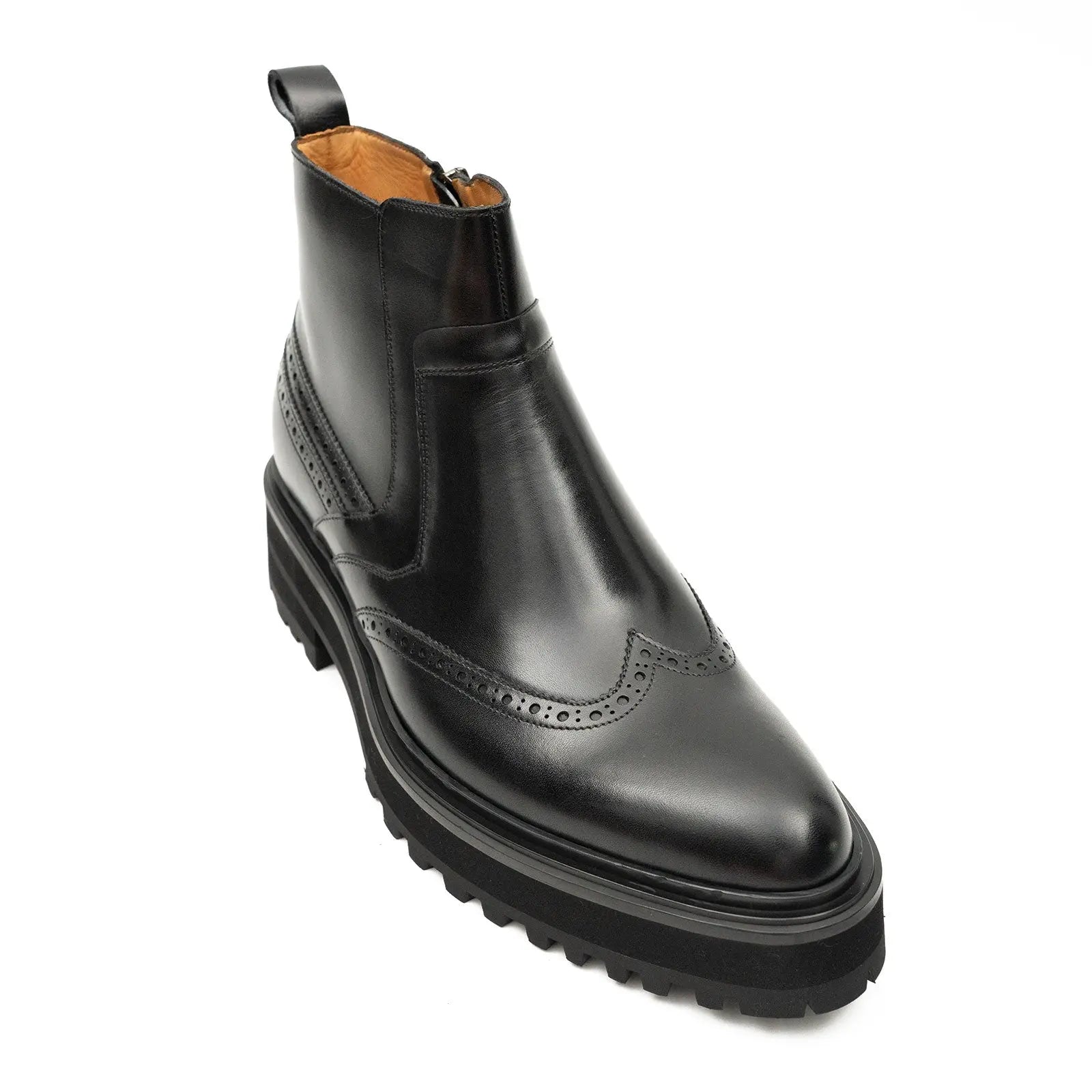 Black Brogue Leather Chelsea Boots DIVINCH
