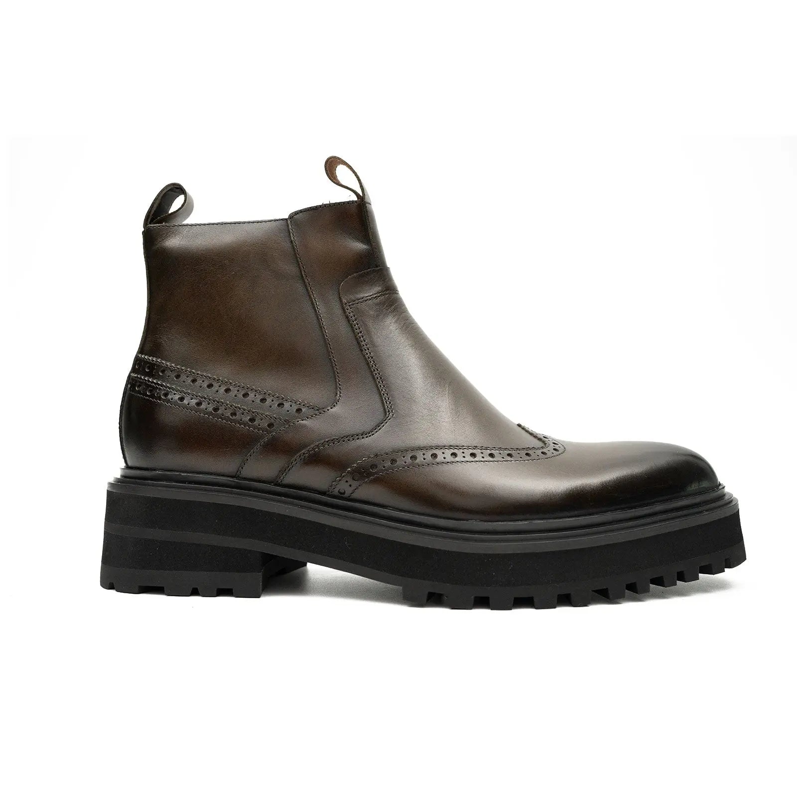 Brown Brogue Leather Chelsea Boots DIVINCH