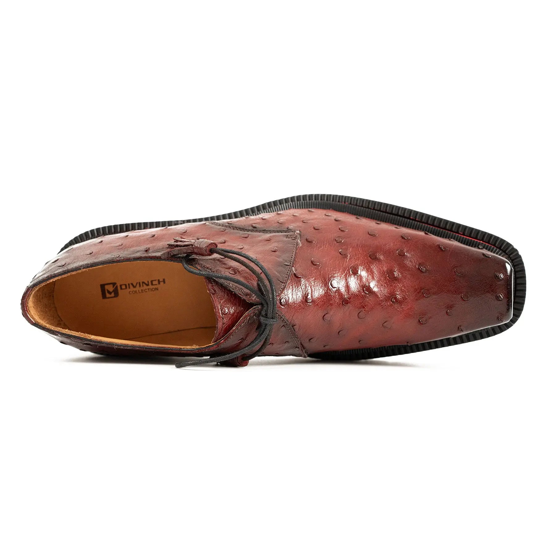 Burgundy Ostrich Derby Shoes with Tasse Divinch