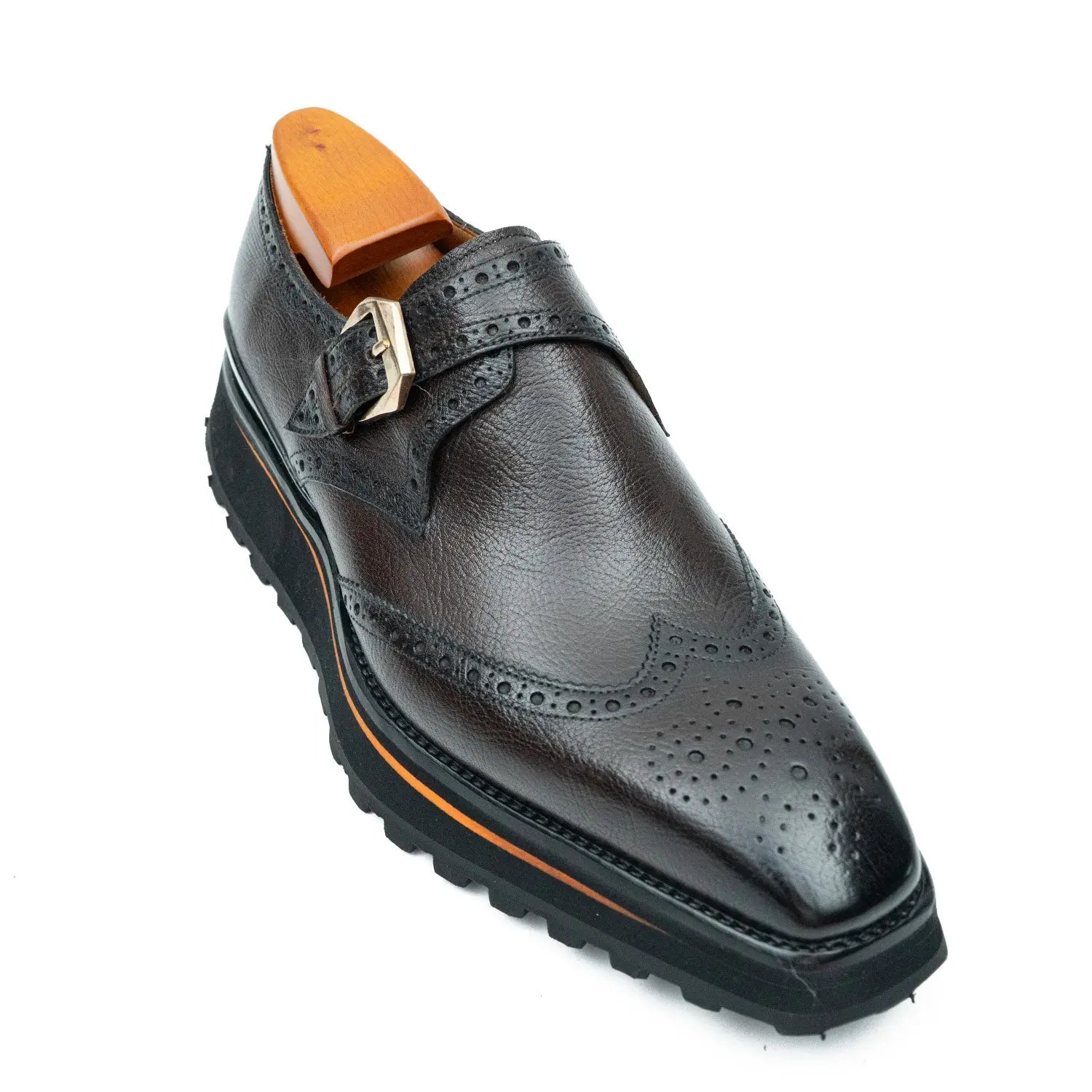 Grain of Tumbled Kangaroo Leather Monk Shoes Divinch