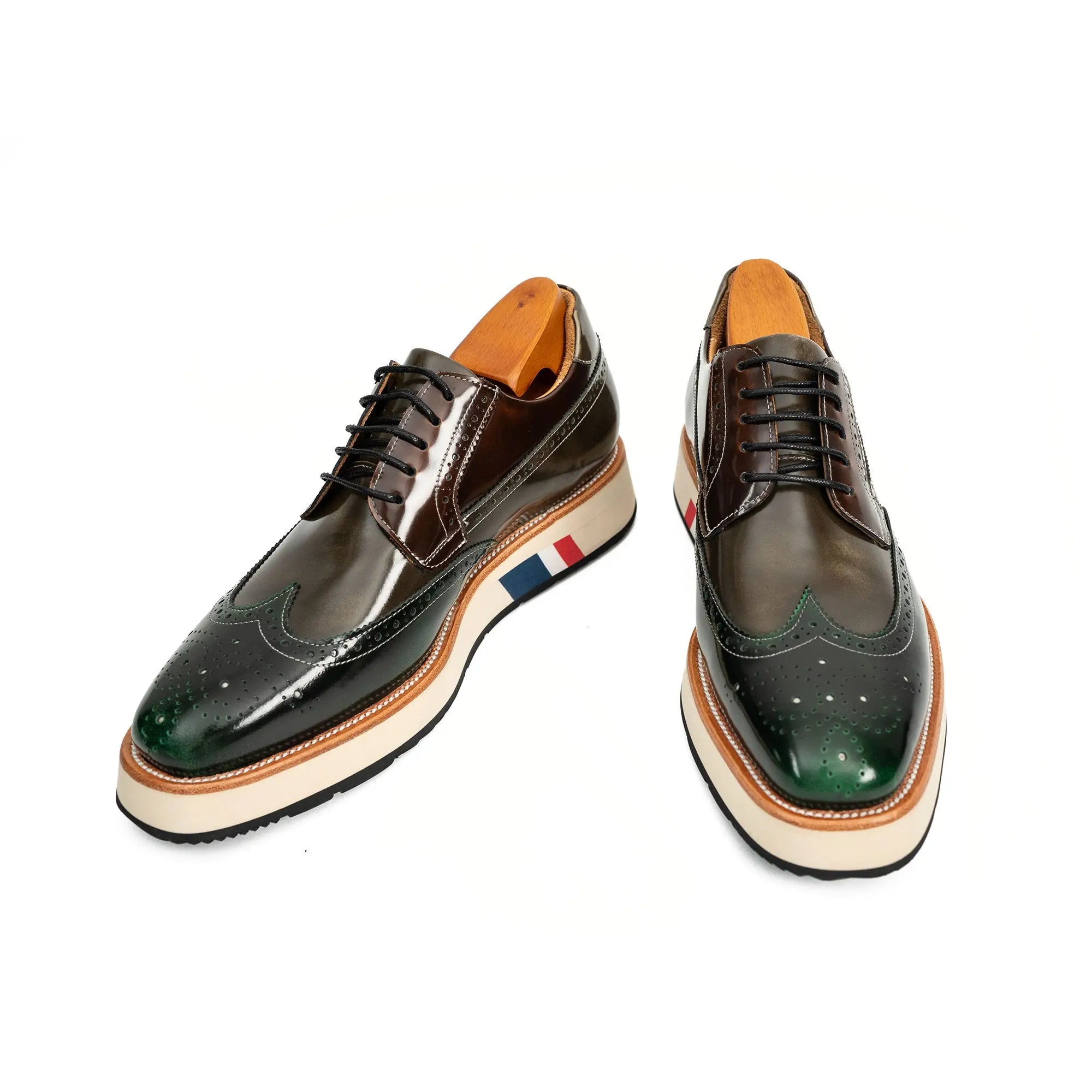 Green & Brown Brogues with Thick Heel Divinch