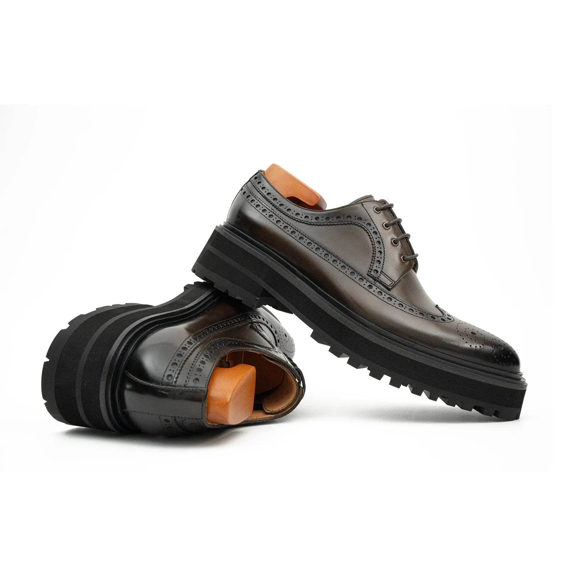 Handmade Chunky - sole Brogue Shoes Coffee Divinch