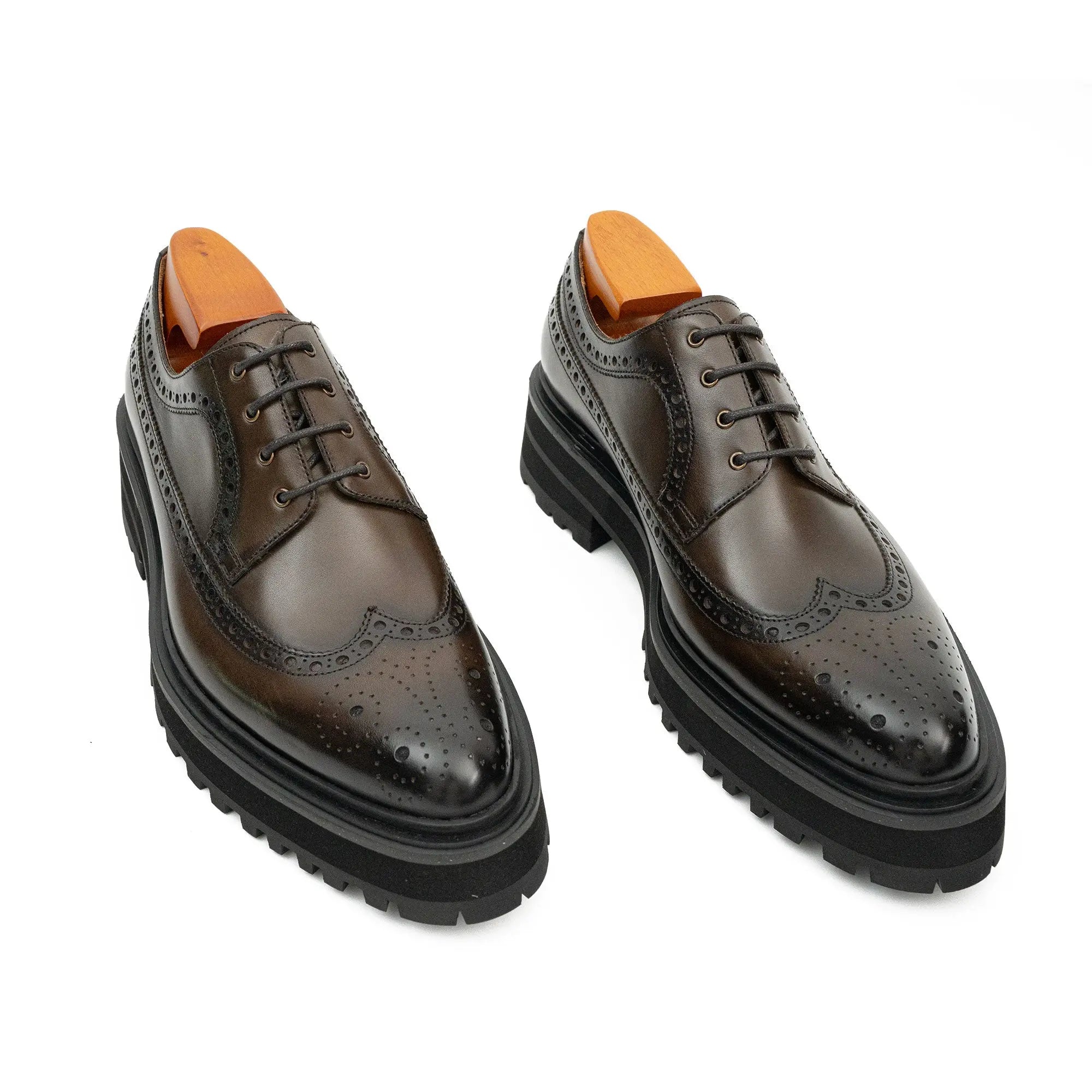Handmade Chunky - sole Brogue Shoes Coffee Divinch