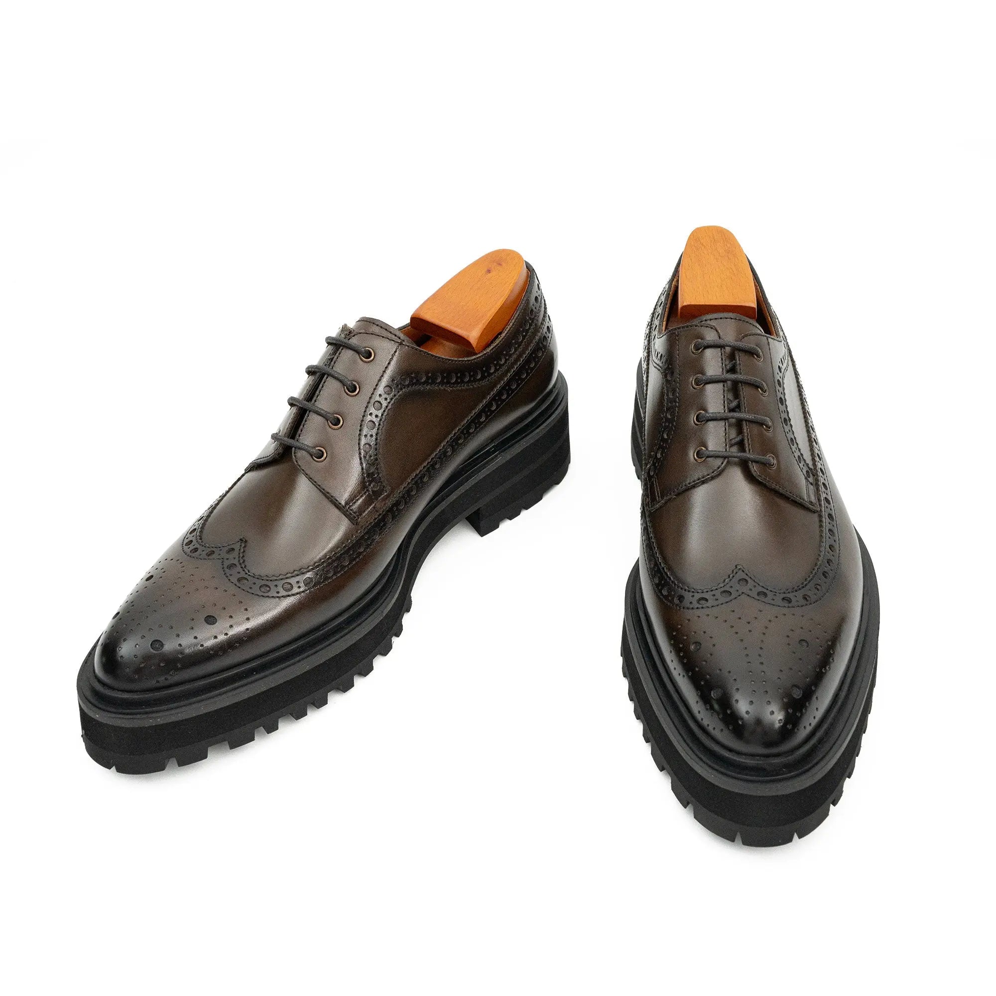 Handmade Chunky - sole Brogue Shoes Coffee Divinch