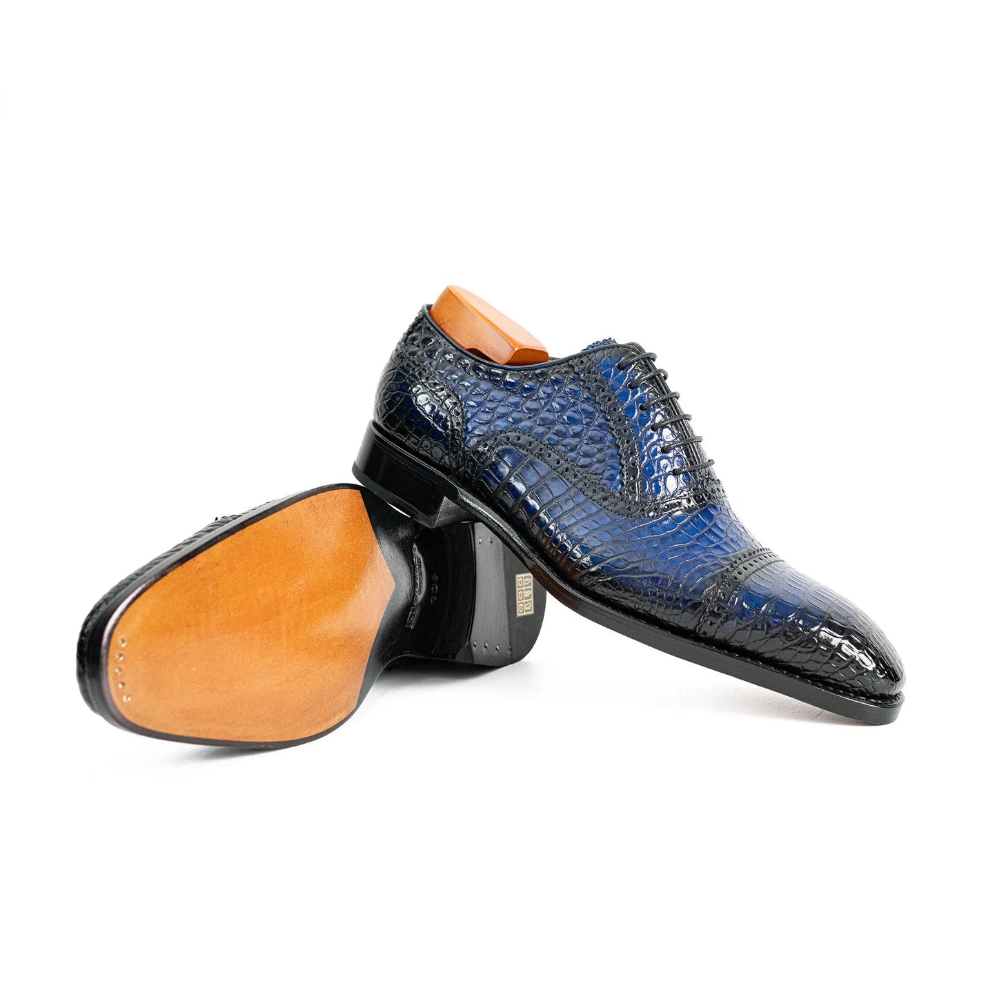 Handmade Crocodile Leather Oxford Shoes Blue DIVINCH
