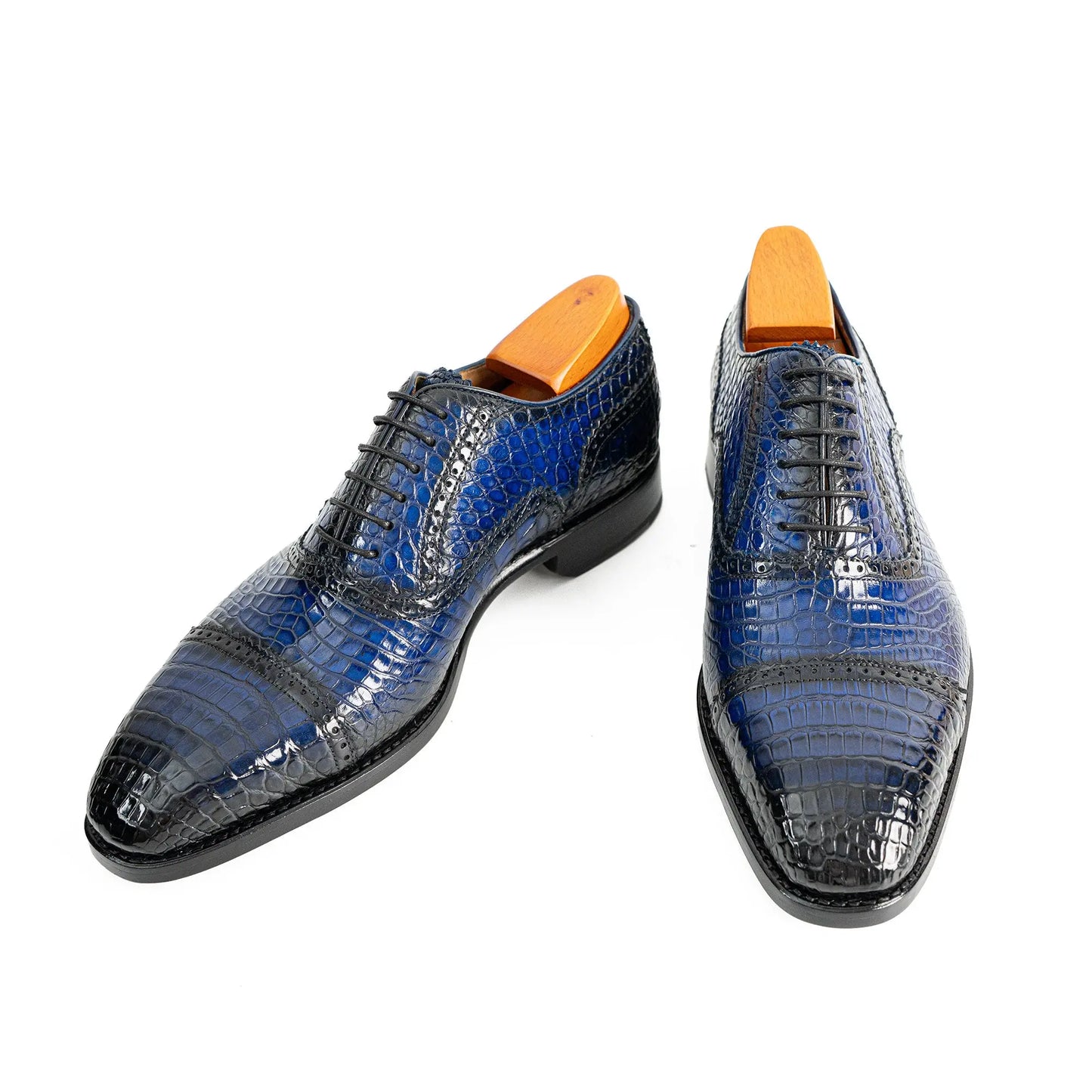 Handmade Crocodile Leather Oxford Shoes Blue DIVINCH