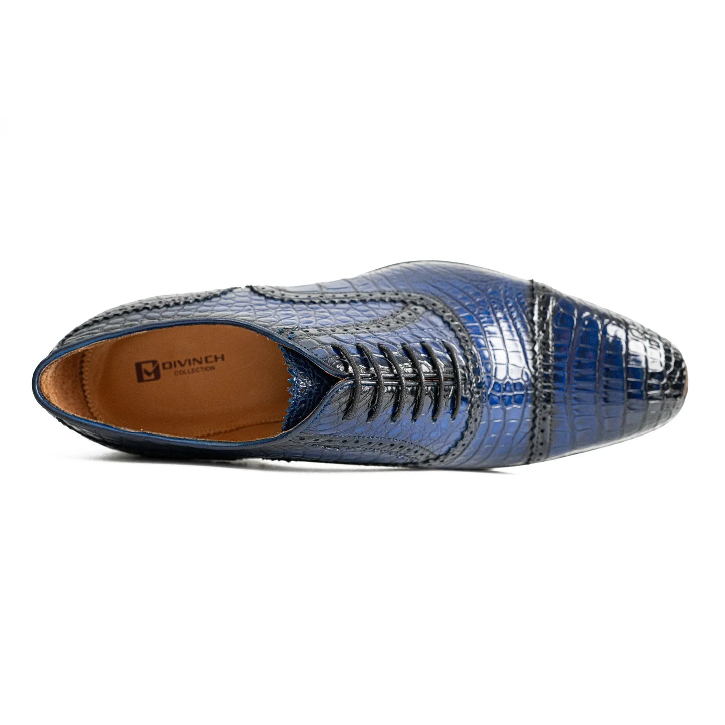 Handmade Crocodile Leather Oxford Shoes Blue DIVINCH