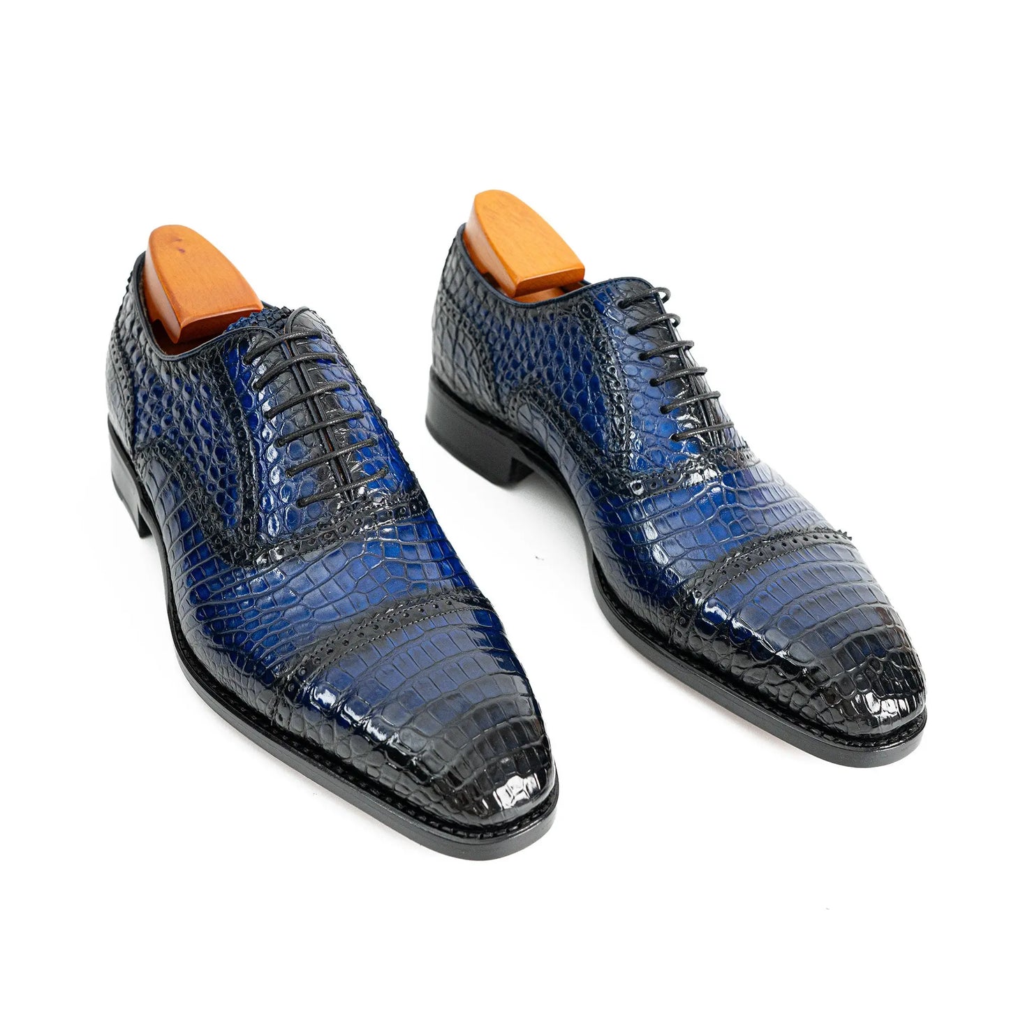 Handmade Crocodile Leather Oxford Shoes Blue DIVINCH