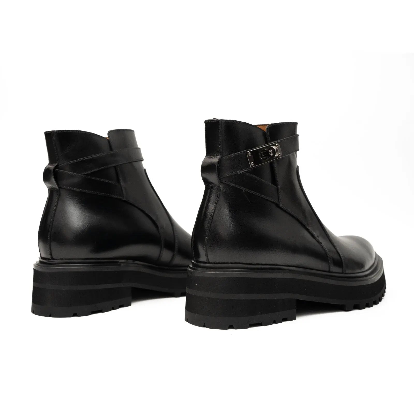 Men's Black Calfskin Buckle Chelsea Boots DIVINCH