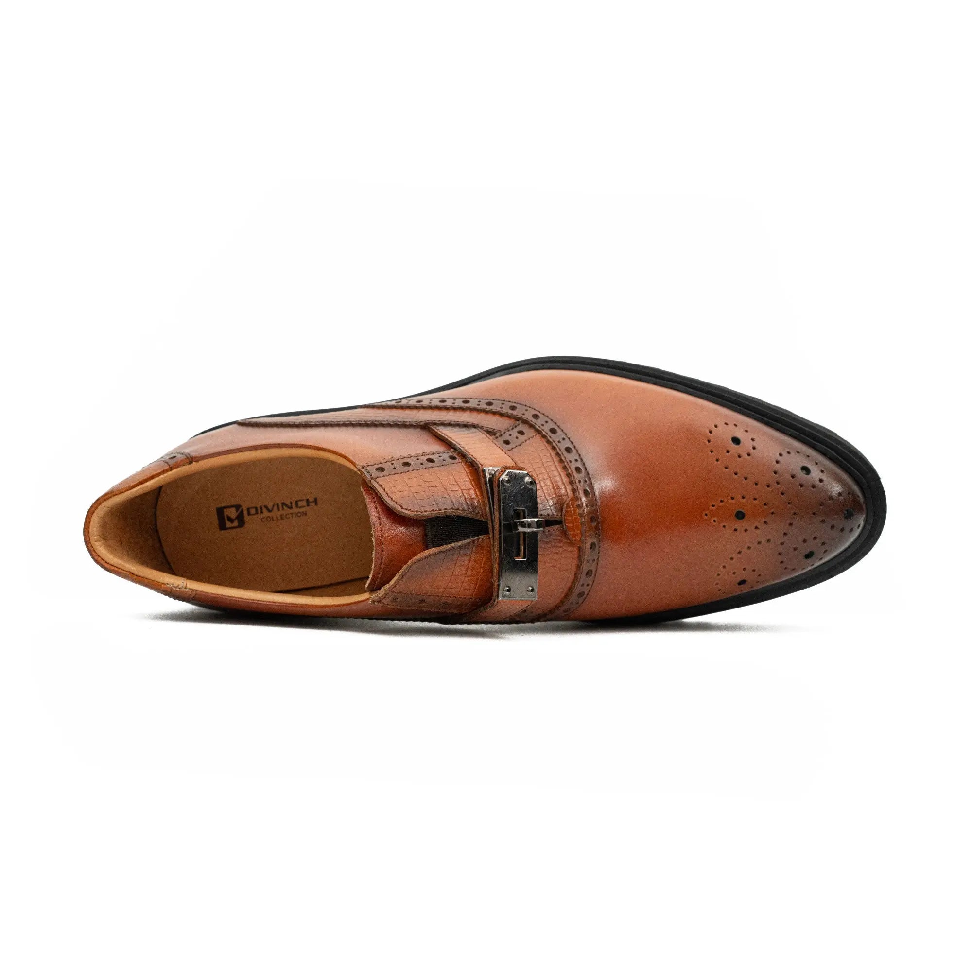 Men's Brogue Detail Leather Loafers Brown Divinch