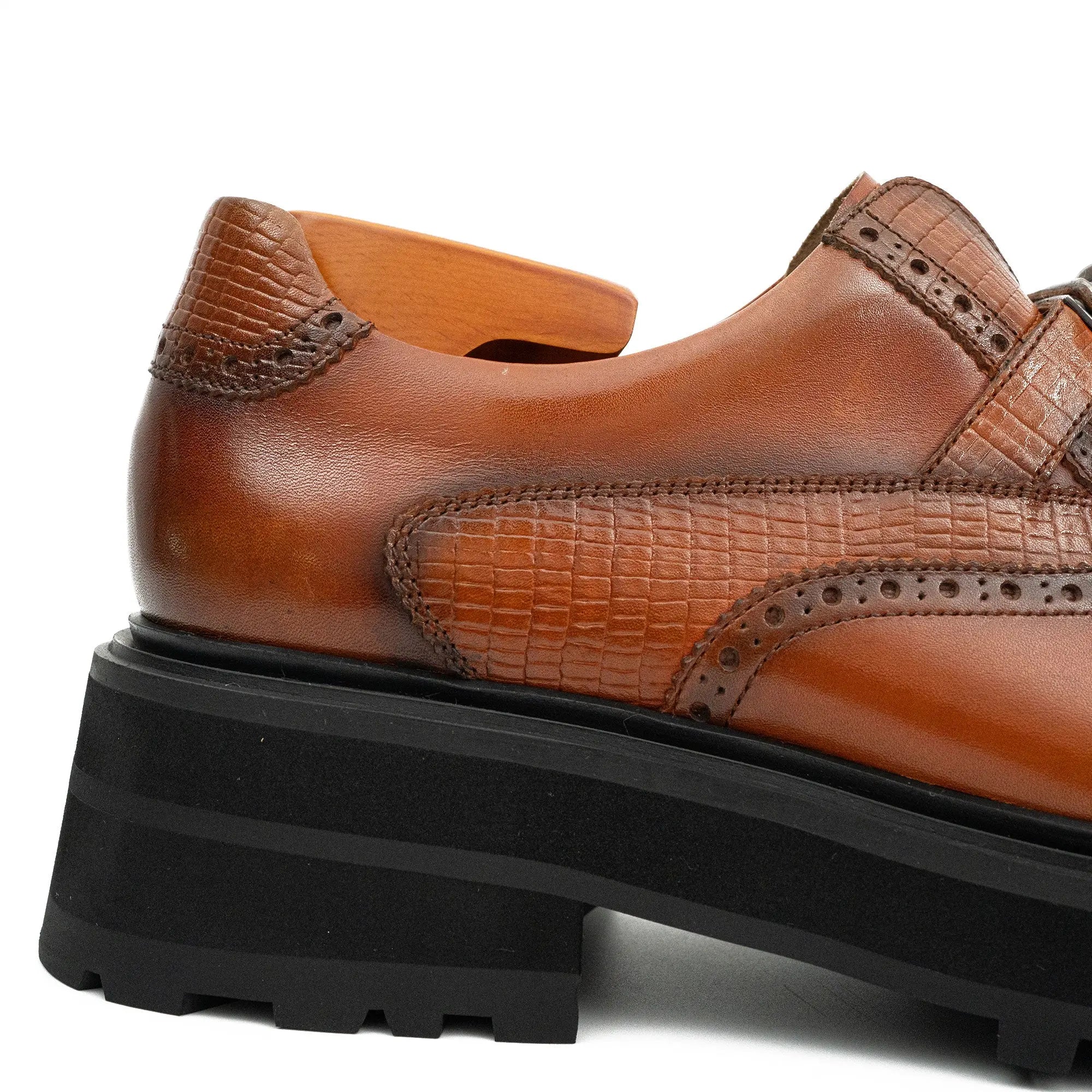 Men's Brogue Detail Leather Loafers Brown Divinch