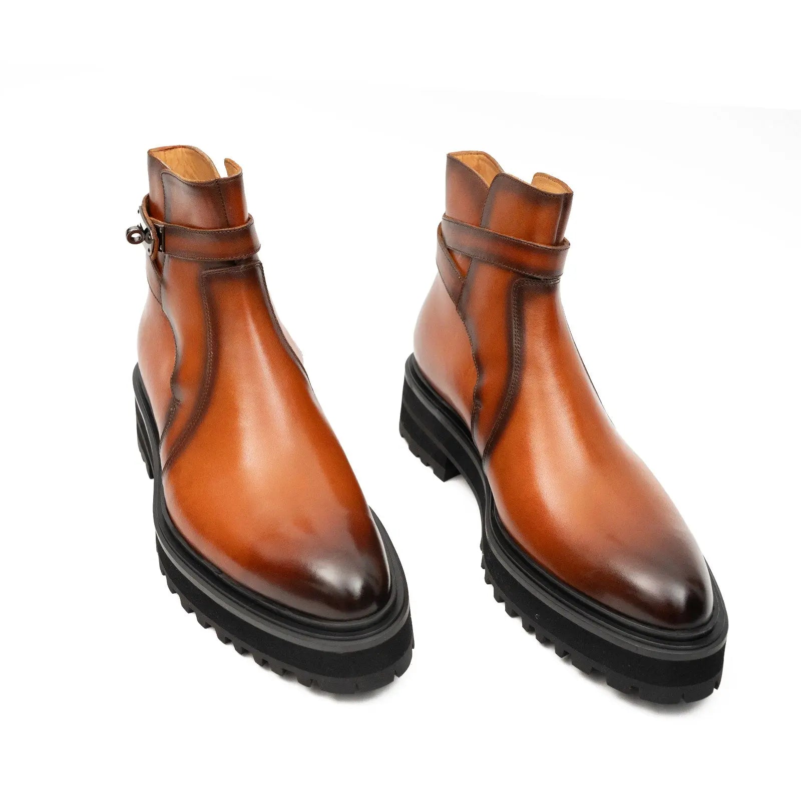 Men's Brown Calfskin Buckle Chelsea Boots DIVINCH