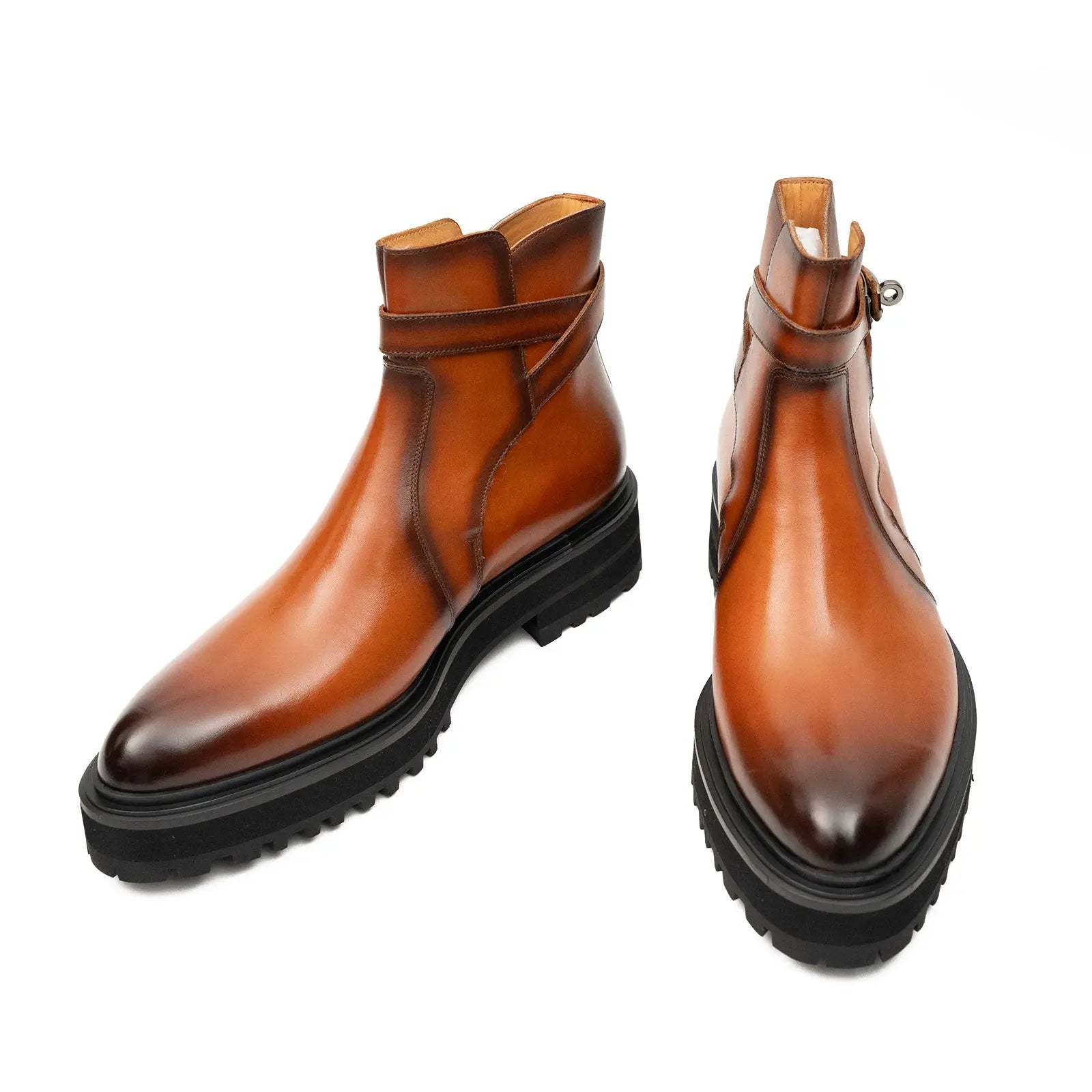 Men's Brown Calfskin Buckle Chelsea Boots DIVINCH