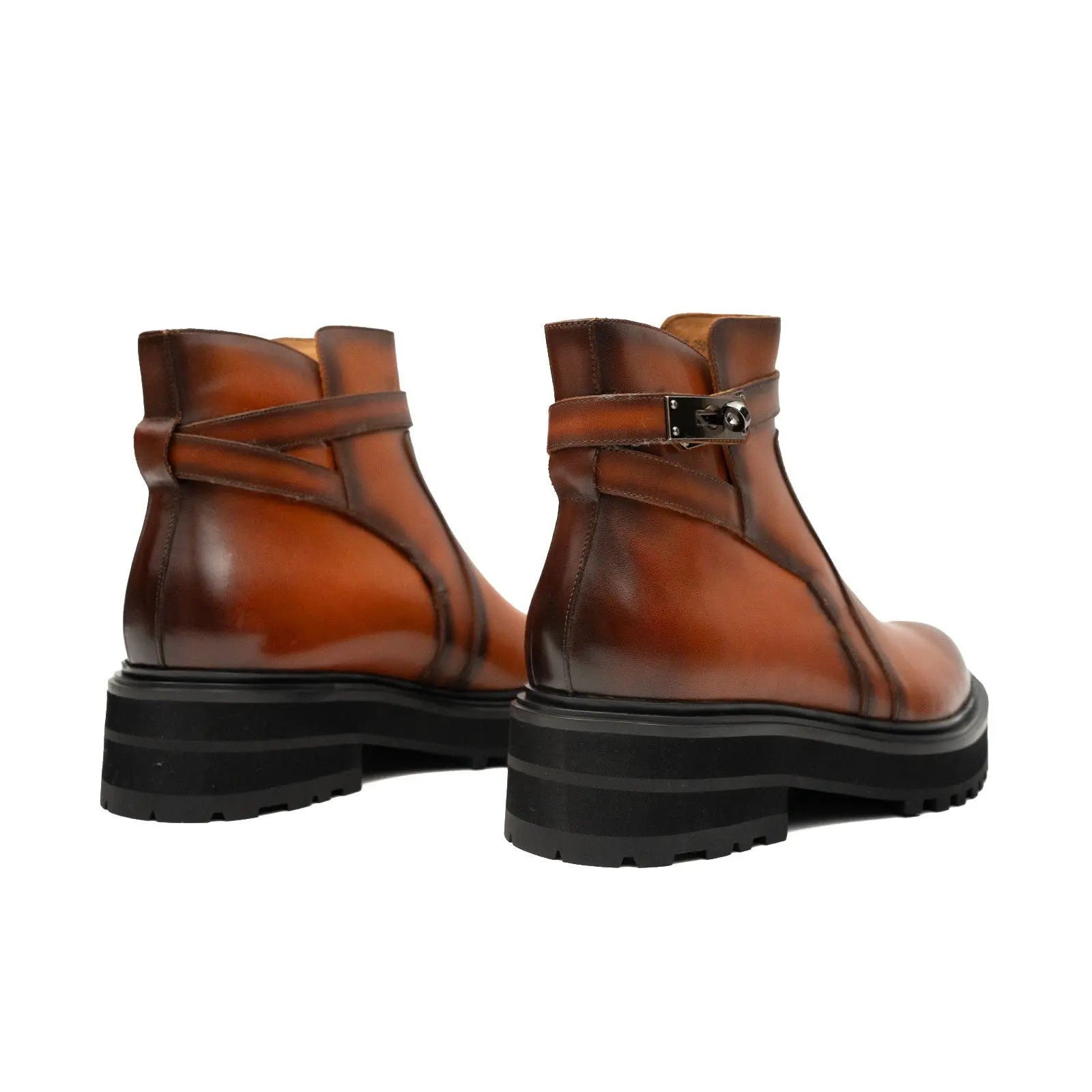 Men's Brown Calfskin Buckle Chelsea Boots DIVINCH