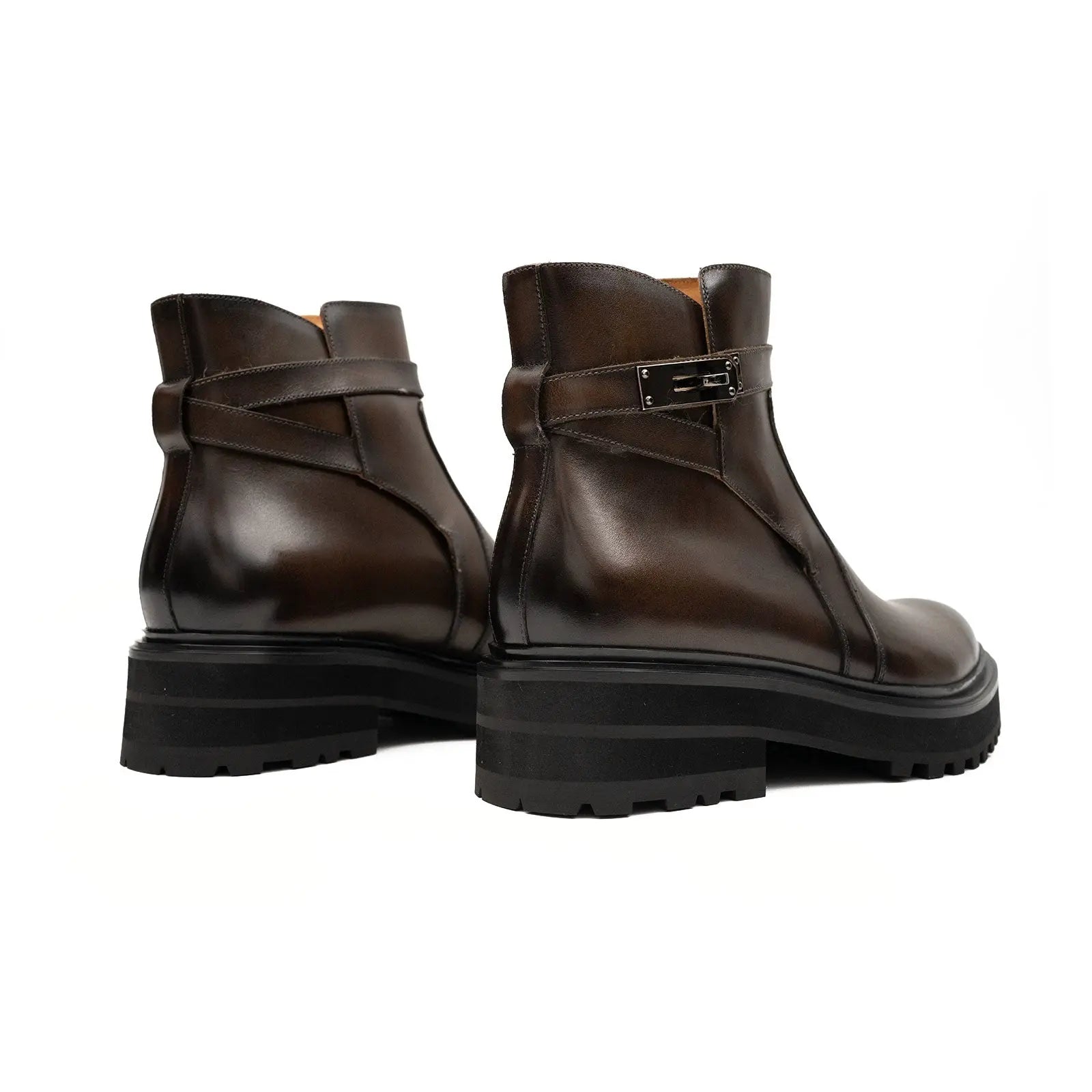 Men's Coffee Calfskin Buckle Chelsea Boots DIVINCH