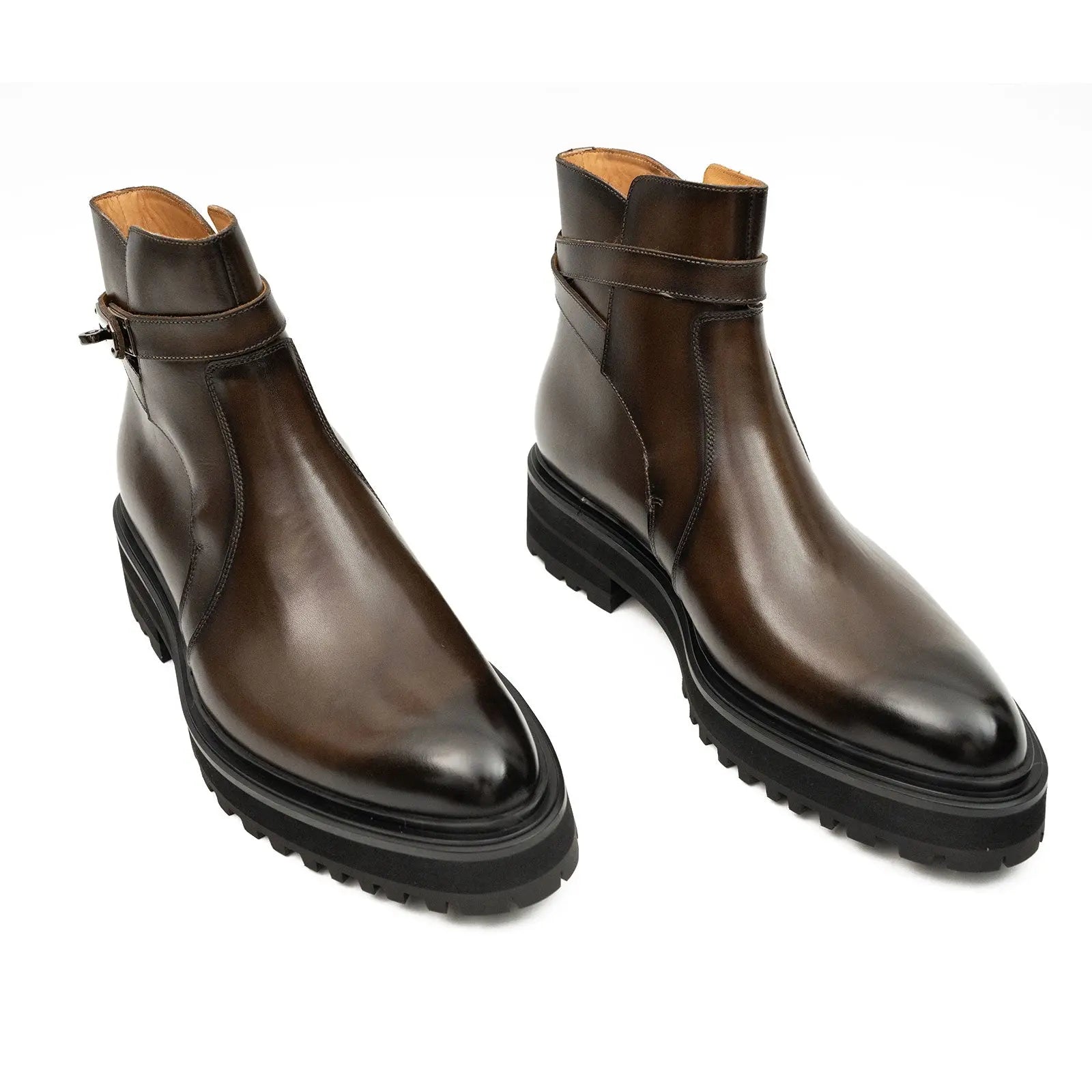 Men's Coffee Calfskin Buckle Chelsea Boots DIVINCH