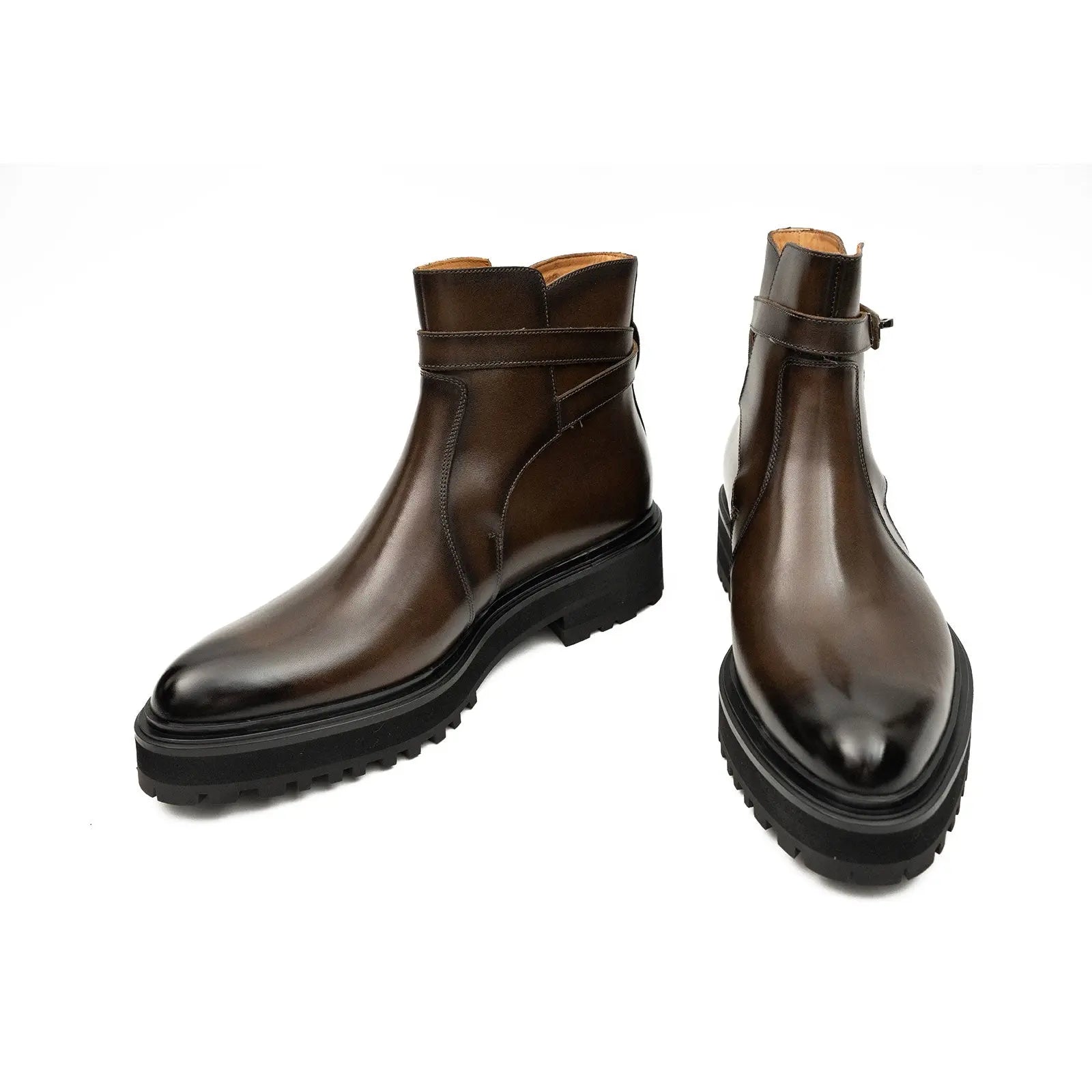 Men's Coffee Calfskin Buckle Chelsea Boots DIVINCH