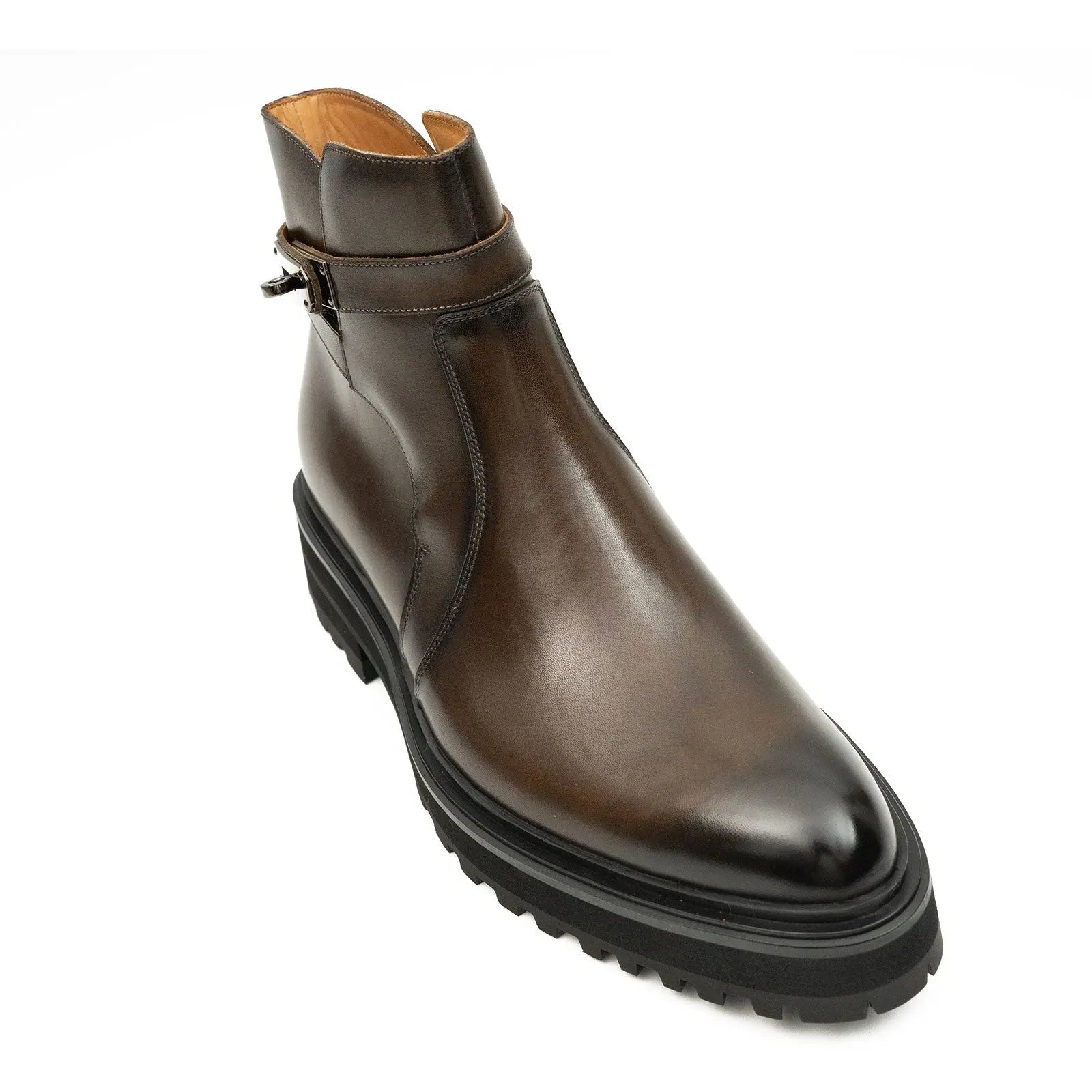 Men's Coffee Calfskin Buckle Chelsea Boots DIVINCH
