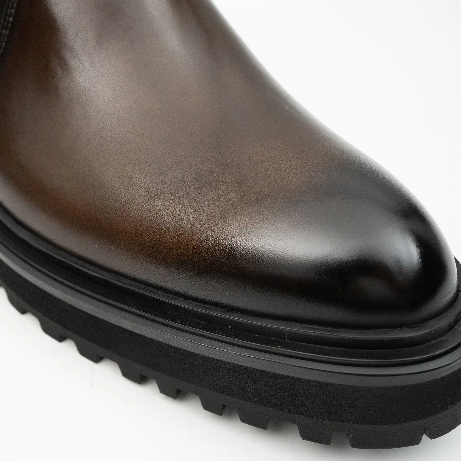 Men's Coffee Calfskin Buckle Chelsea Boots DIVINCH