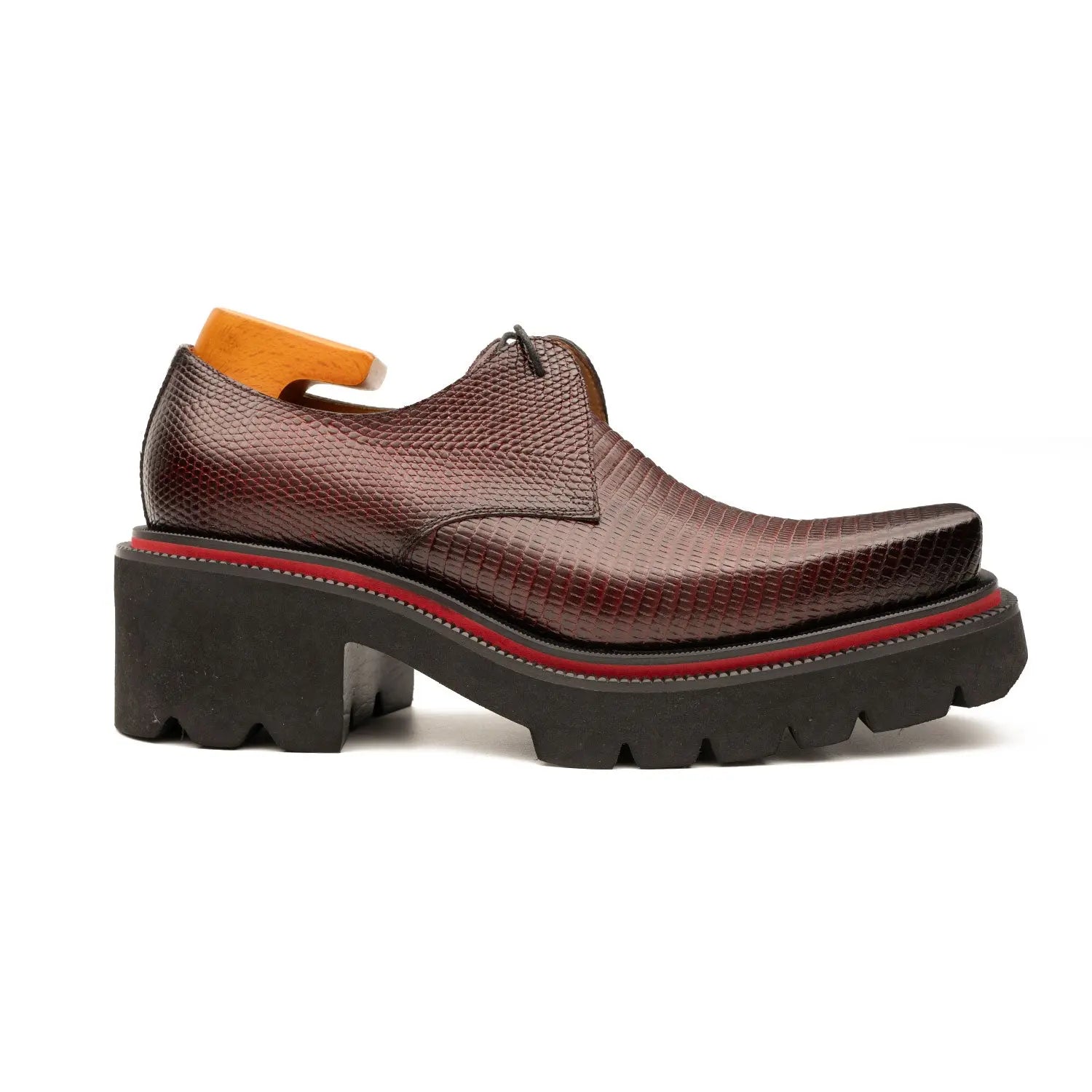 Men's Black Crocodile-Embossed Derby Chunky Shoes