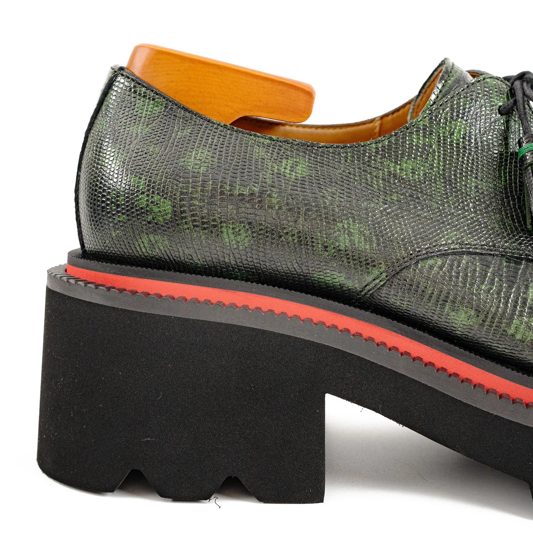 Men's Leather Derby Shoes with Snake-Print Platform Divinch