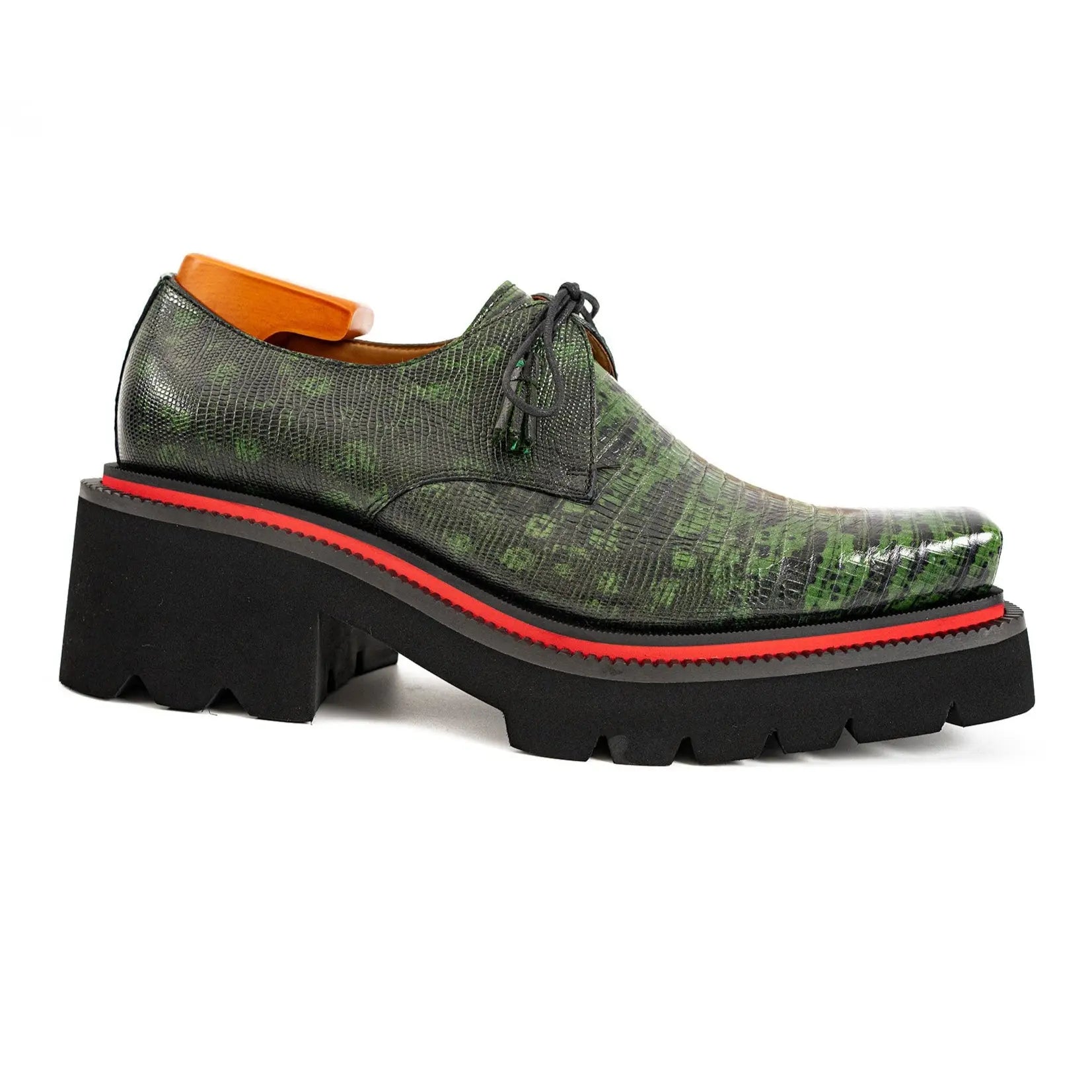 Men's Leather Derby Shoes with Snake-Print Platform Divinch