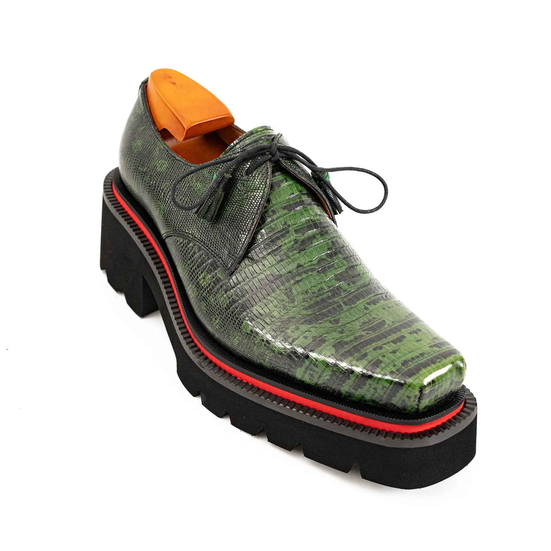 Men's Leather Derby Shoes with Snake-Print Platform Divinch