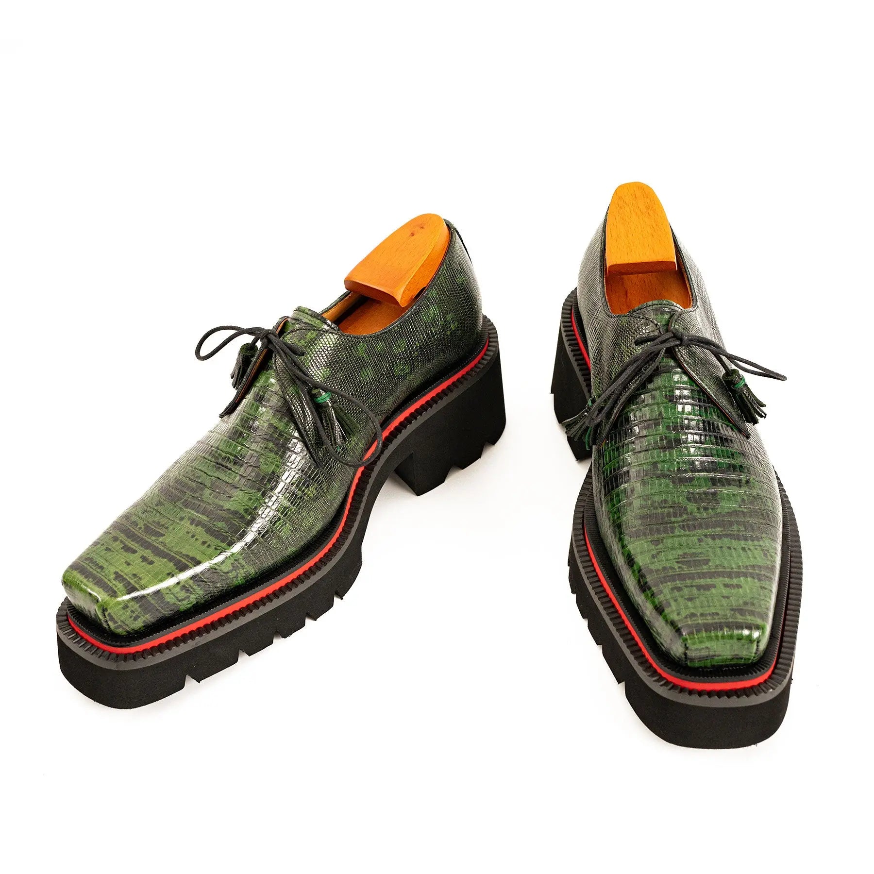 Men's Leather Derby Shoes with Snake-Print Platform Divinch