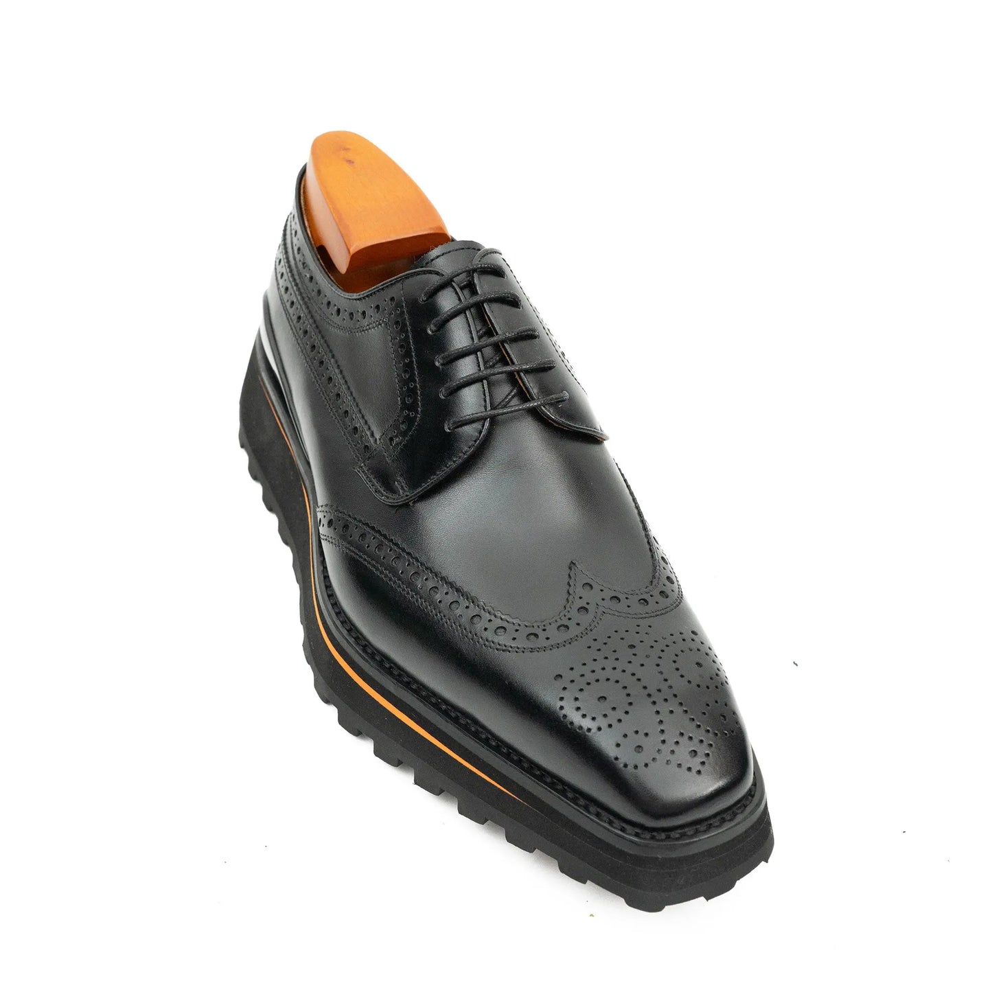 Thick-soled calfskin formal brogue derby shoes Black Divinch