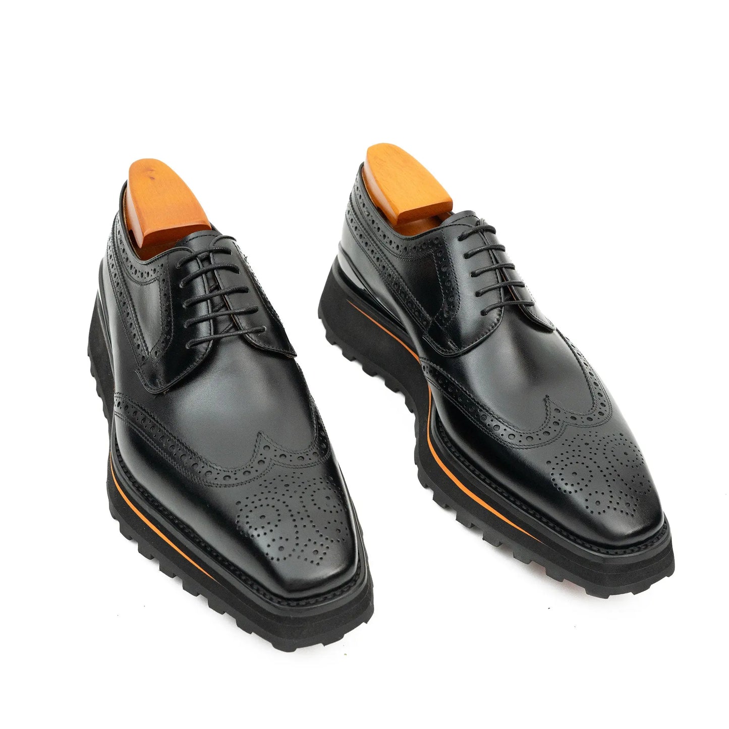 Thick-soled calfskin formal brogue derby shoes Black Divinch
