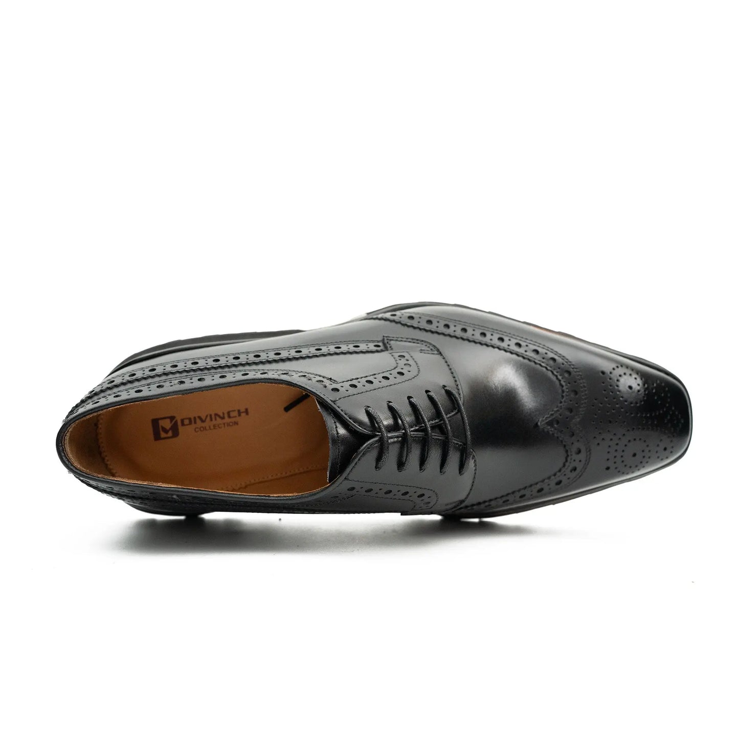Thick-soled calfskin formal brogue derby shoes Black Divinch