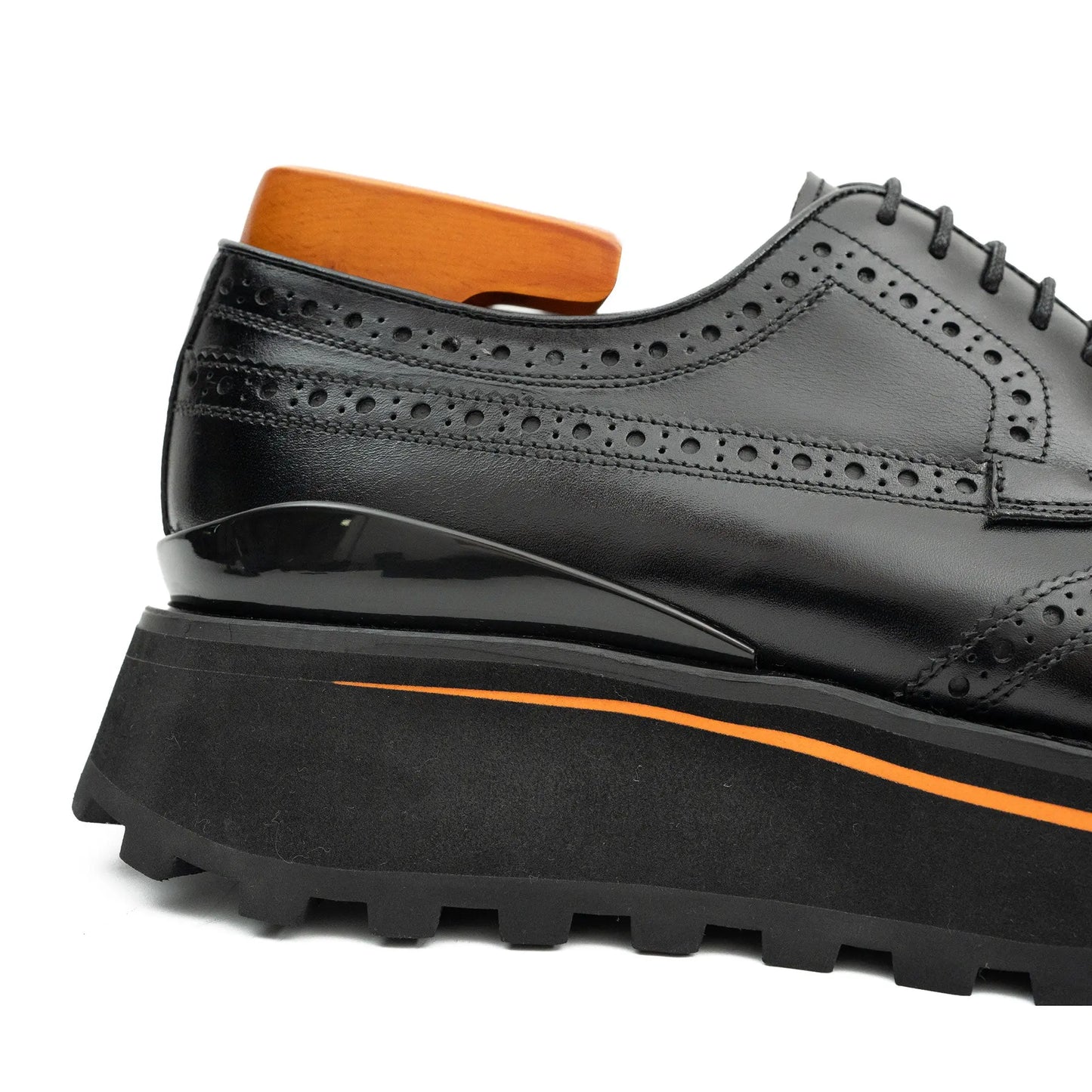 Thick-soled calfskin formal brogue derby shoes Black Divinch