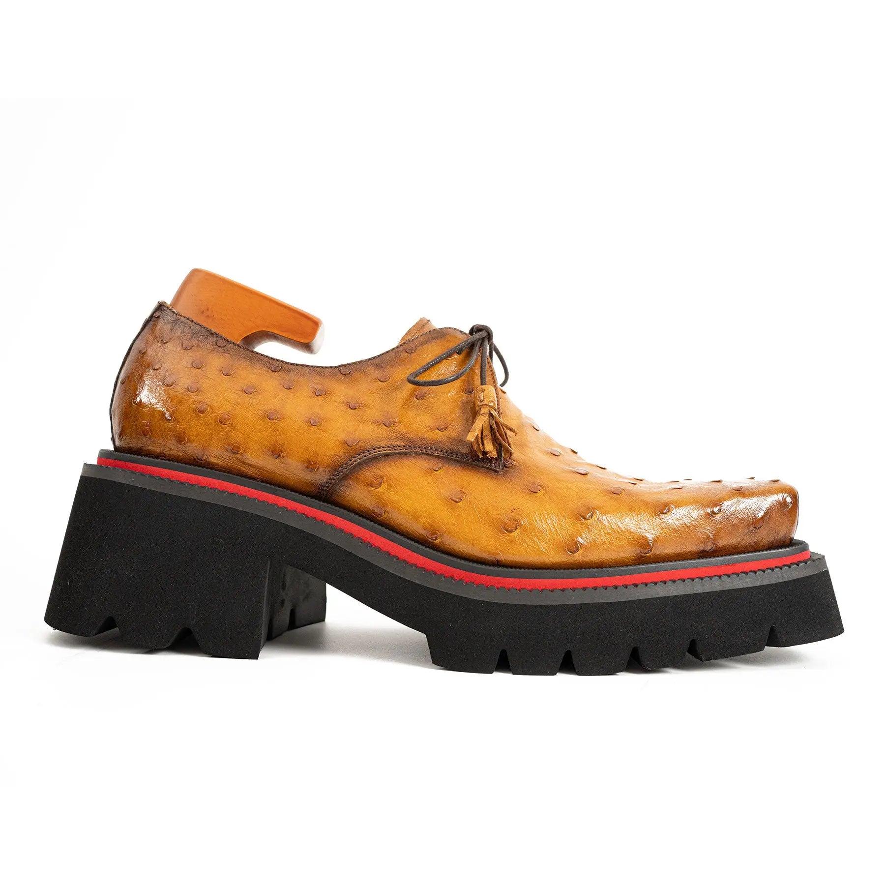 Thick-soled ochre ostrich leather Derby shoes Divinch