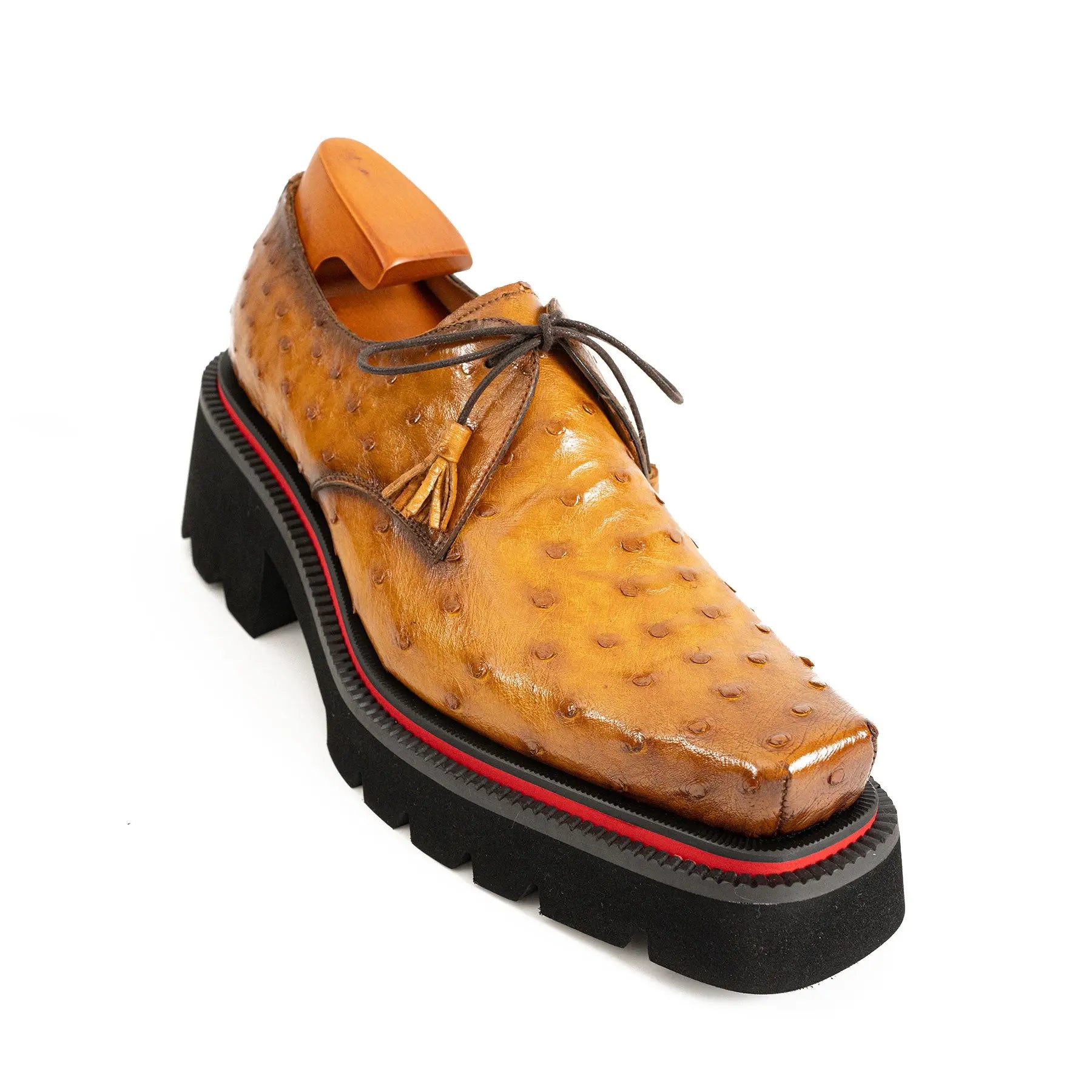 Thick-soled ochre ostrich leather Derby shoes Divinch