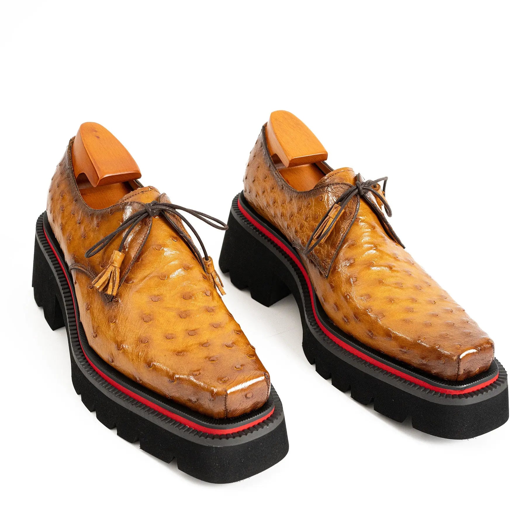 Thick-soled ochre ostrich leather Derby shoes Divinch
