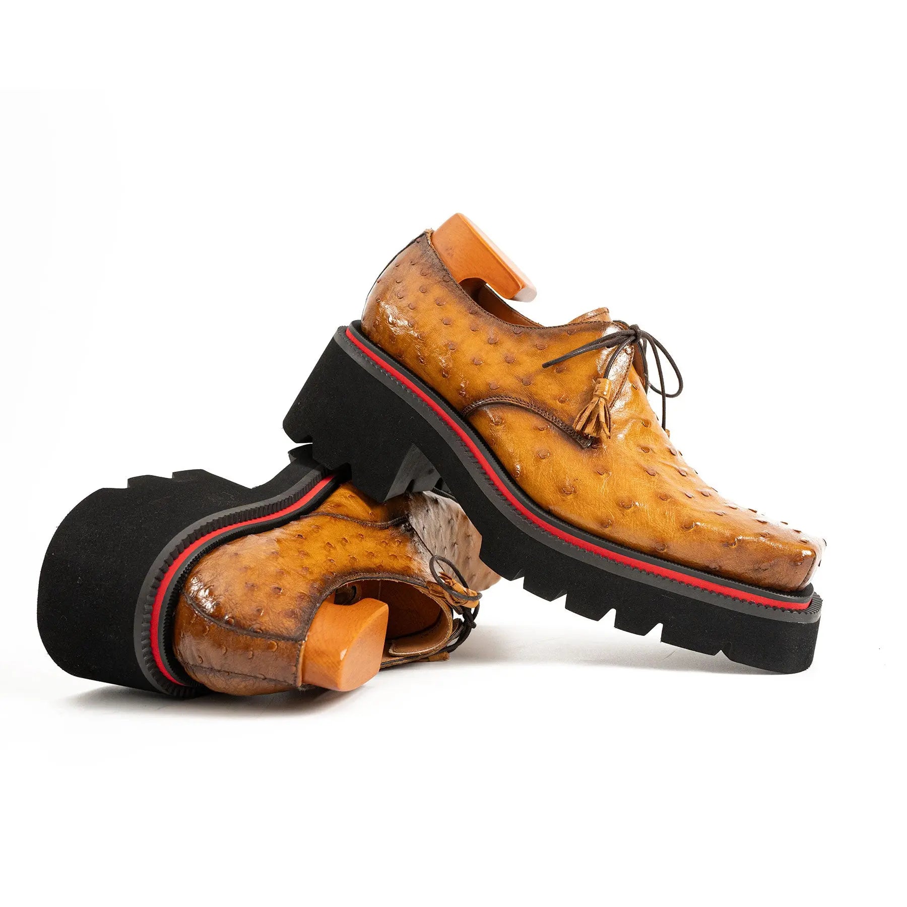 Thick-soled ochre ostrich leather Derby shoes Divinch