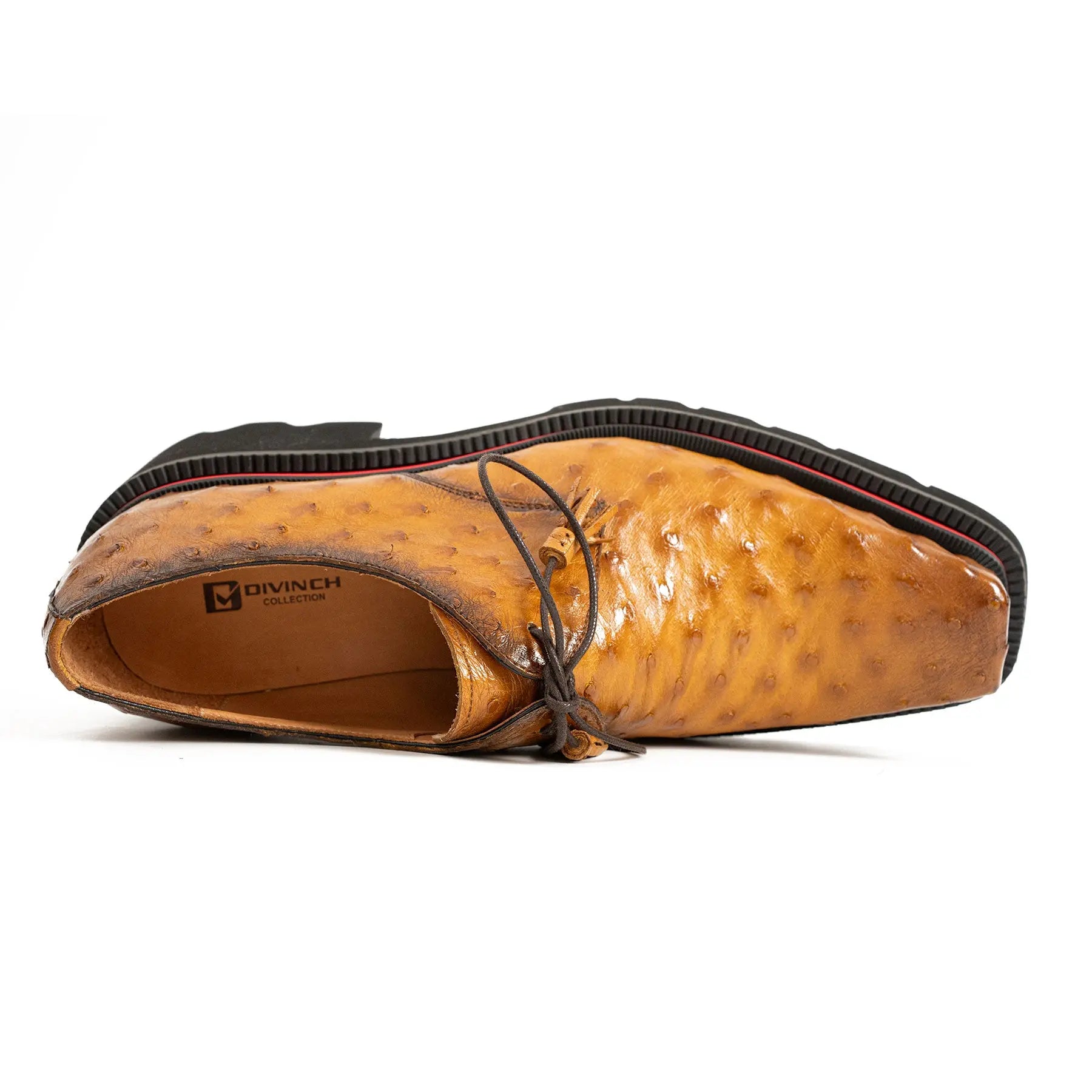 Thick-soled ochre ostrich leather Derby shoes Divinch