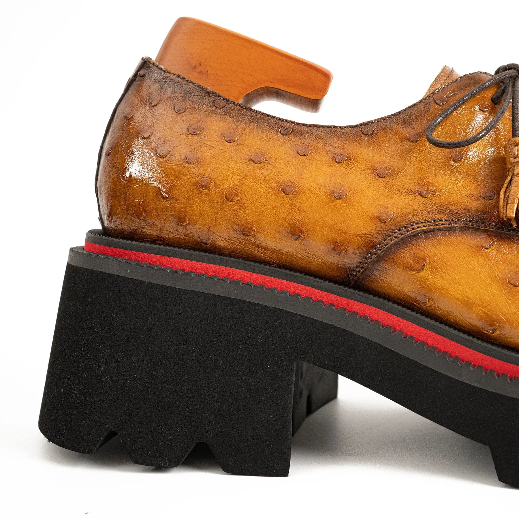 Thick-soled ochre ostrich leather Derby shoes Divinch