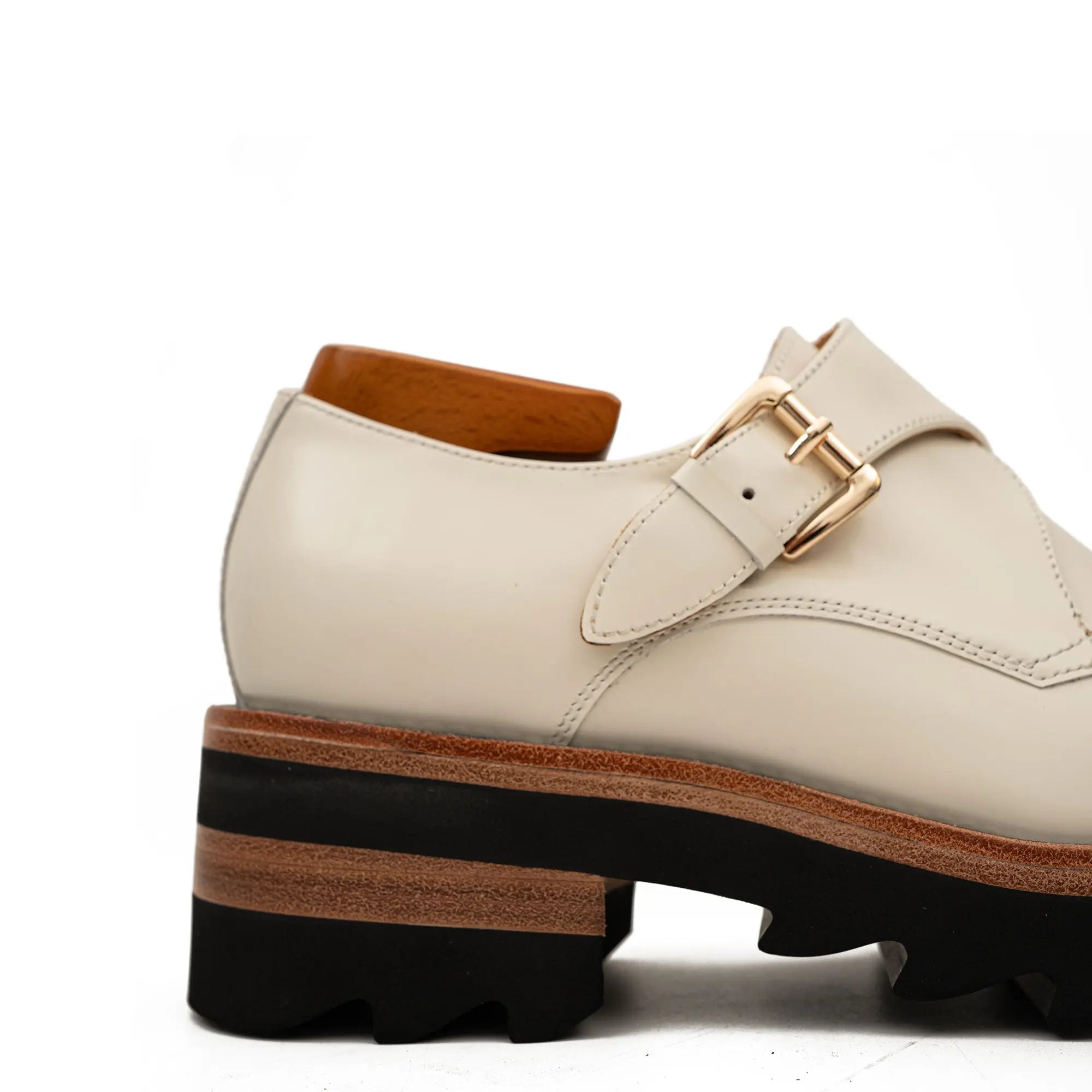 White Leather Monk Strap Shoes with Chunky Soles DIVINCH