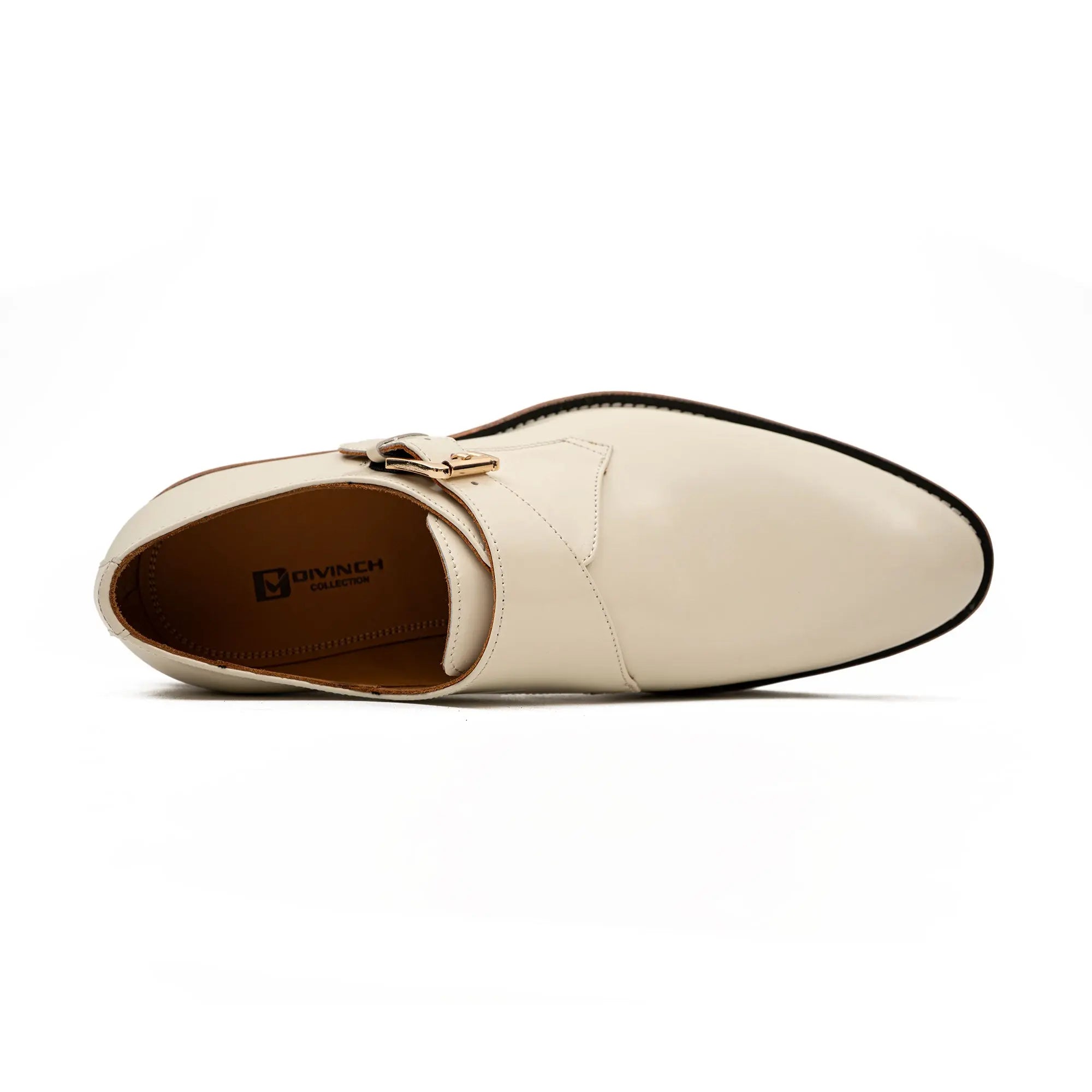 White Leather Monk Strap Shoes with Chunky Soles DIVINCH