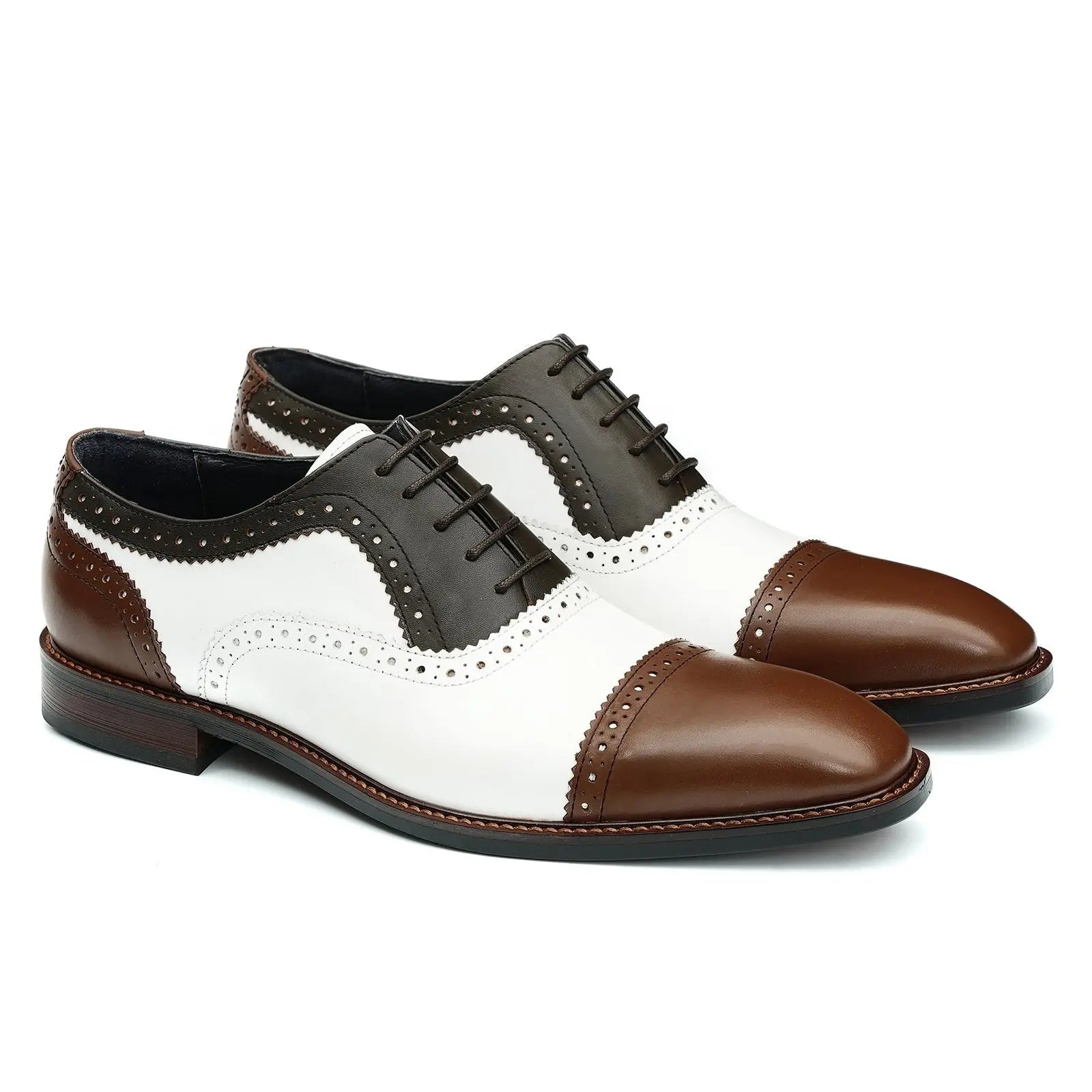 Men's brogue leather shoes, formal oxford shoes with carved pattern D65167 - Divinch