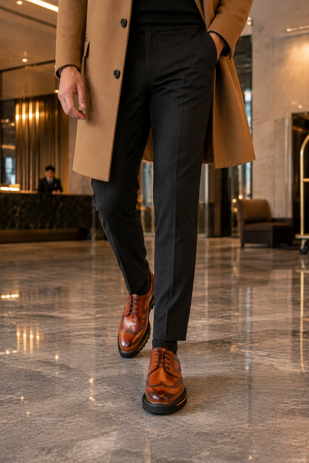 Antique Walnut Platform Derby outfit scenario
