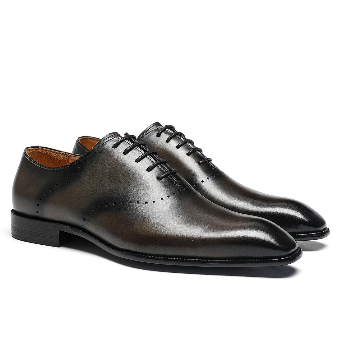 Small square toe lace-up business oxford shoes D66292 coffee - Divinch