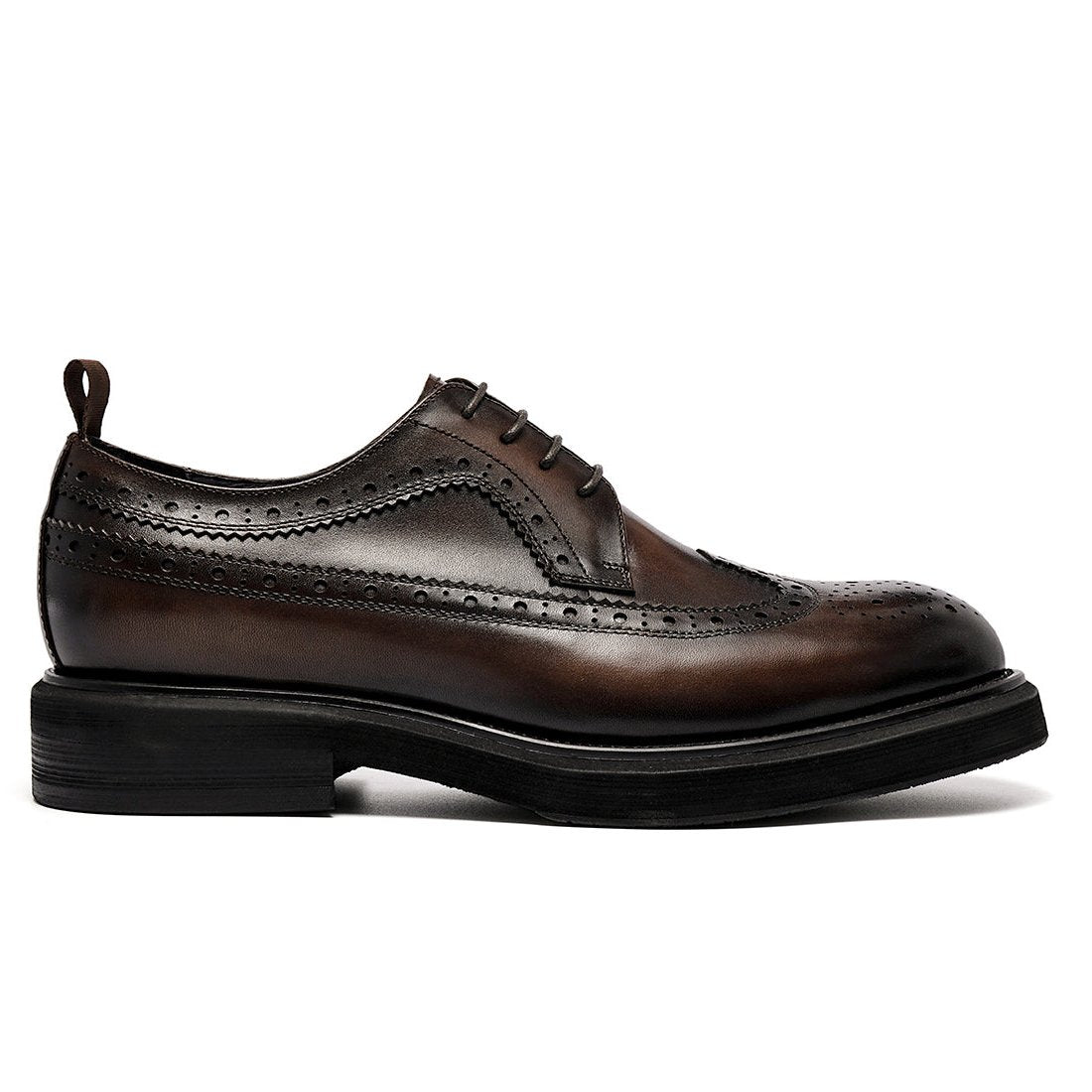 Men's Round Toe Brogue Leather Thick Sole Height Increased Derby Shoes D69513 Coffee - Divinch