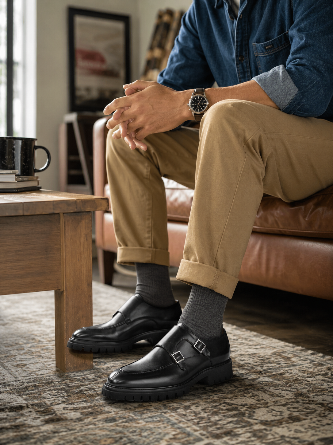 Black Lug Sole Monk Derby outfit scenario