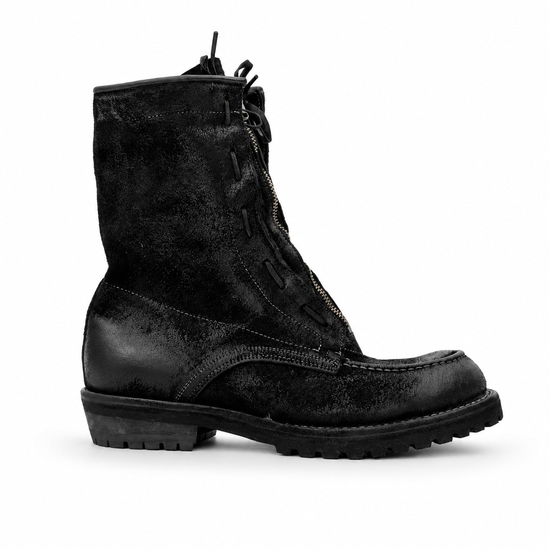 DIVINCH 5001B black textured zip lace-up boot side profile