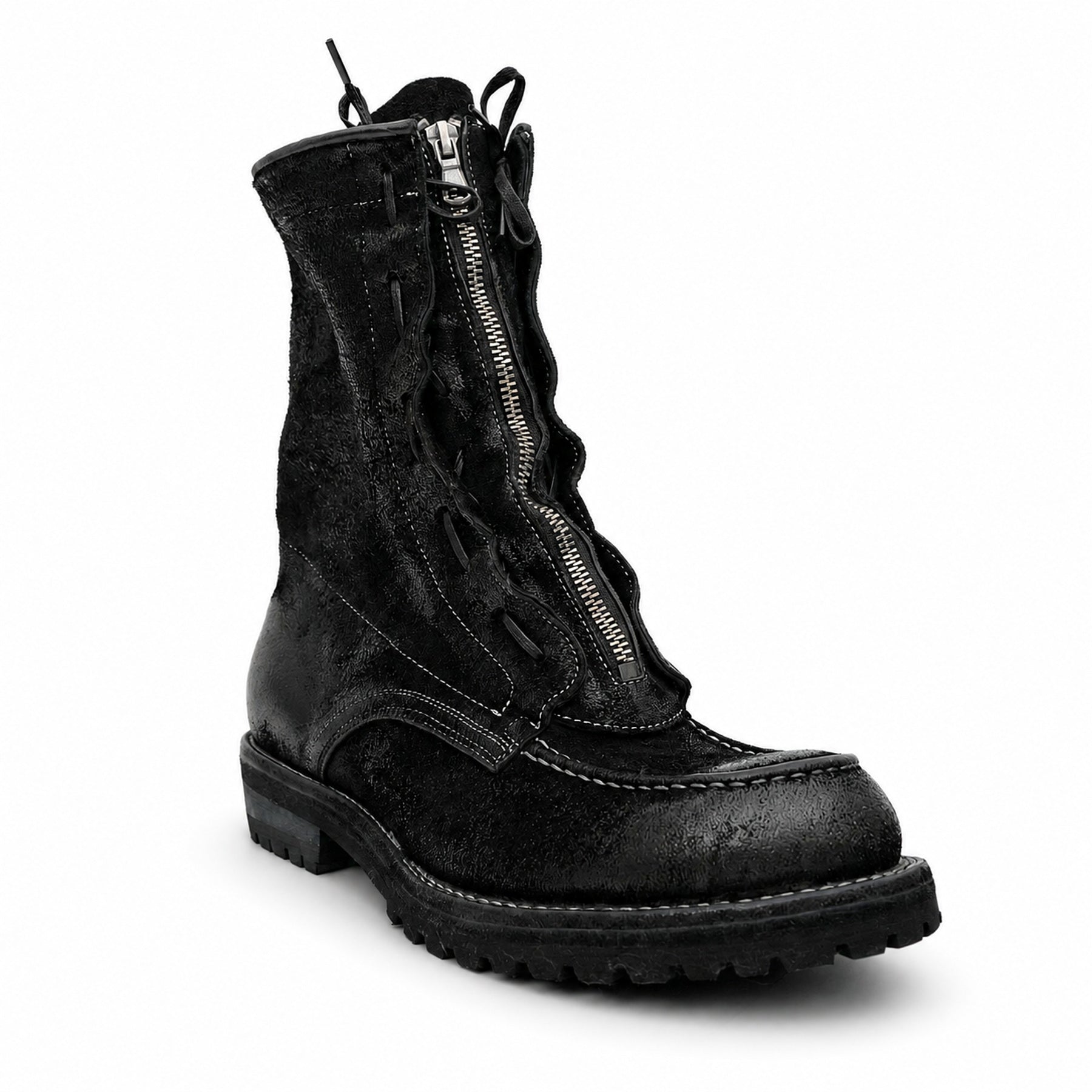 DIVINCH 5001B black textured zip lace-up boot front three-quarter view