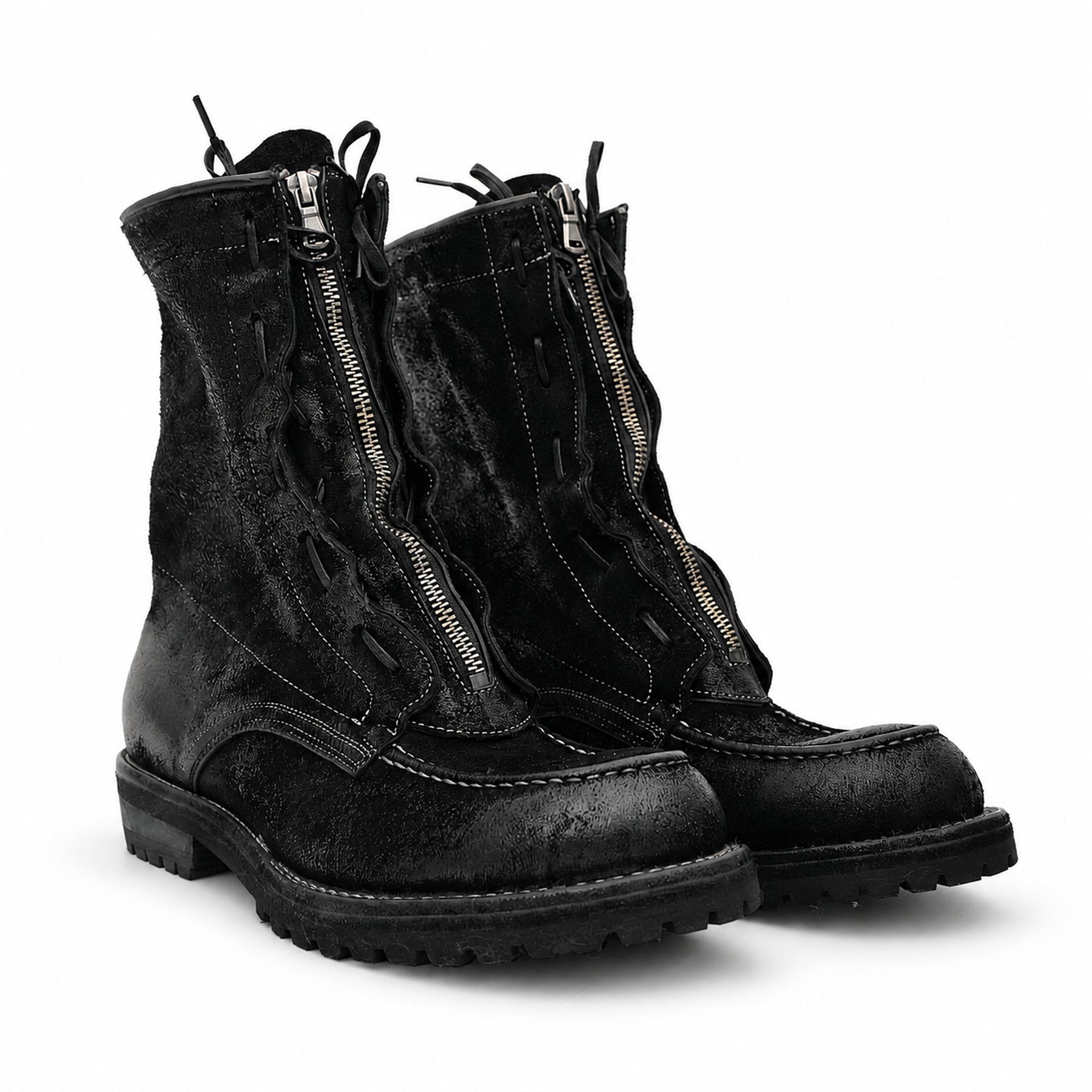 DIVINCH 5001B black textured zip lace-up boots pair front three-quarter view
