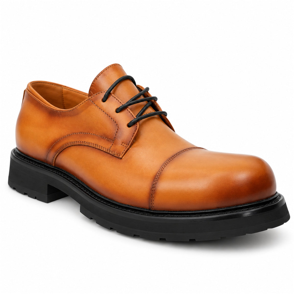 DIVINCH 6501A brown calfskin cap-toe Derby shoes - 02 angle